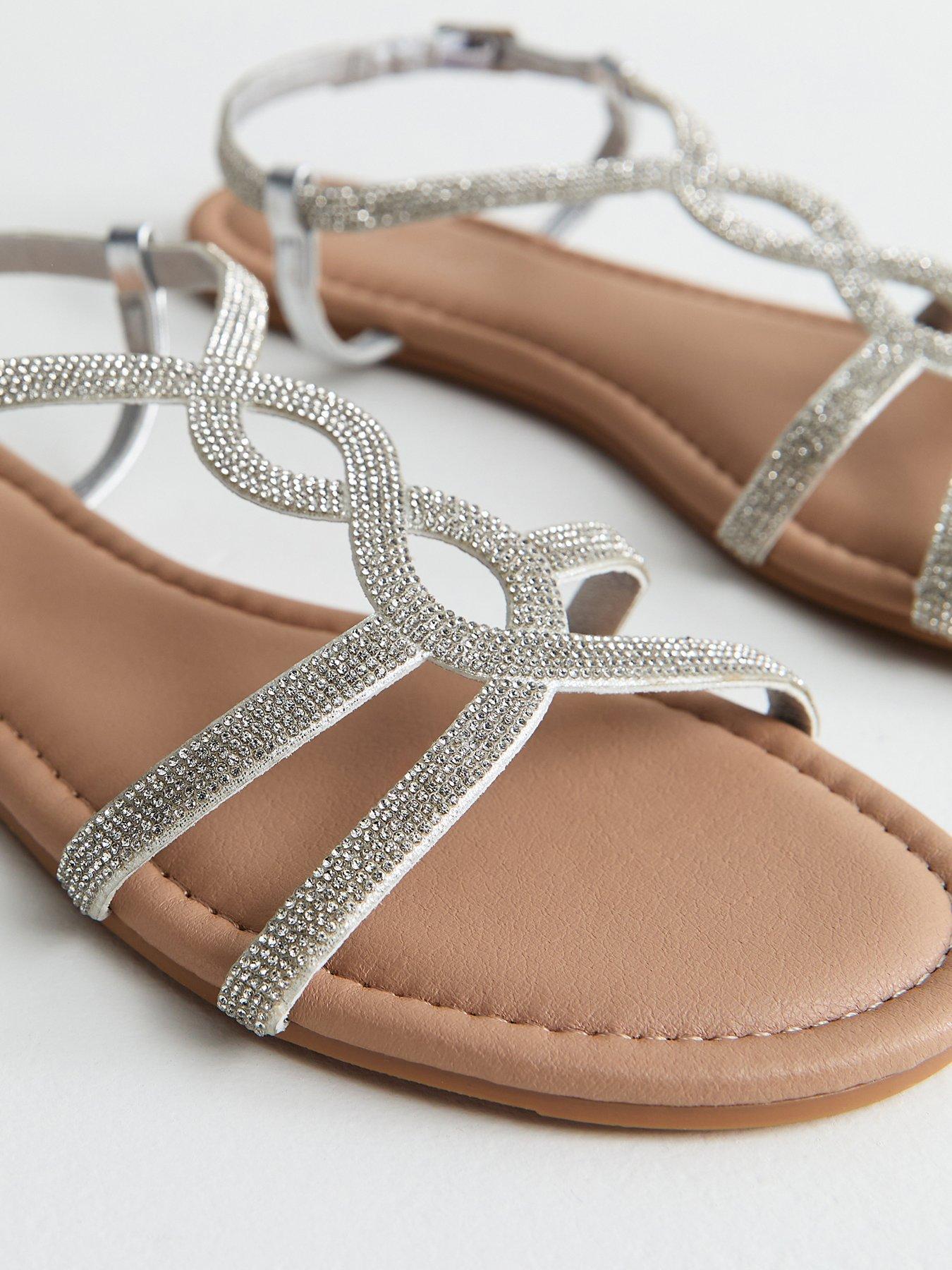 Image 5 of 5 of New Look Embellished Round Toe Sandals - Silver
