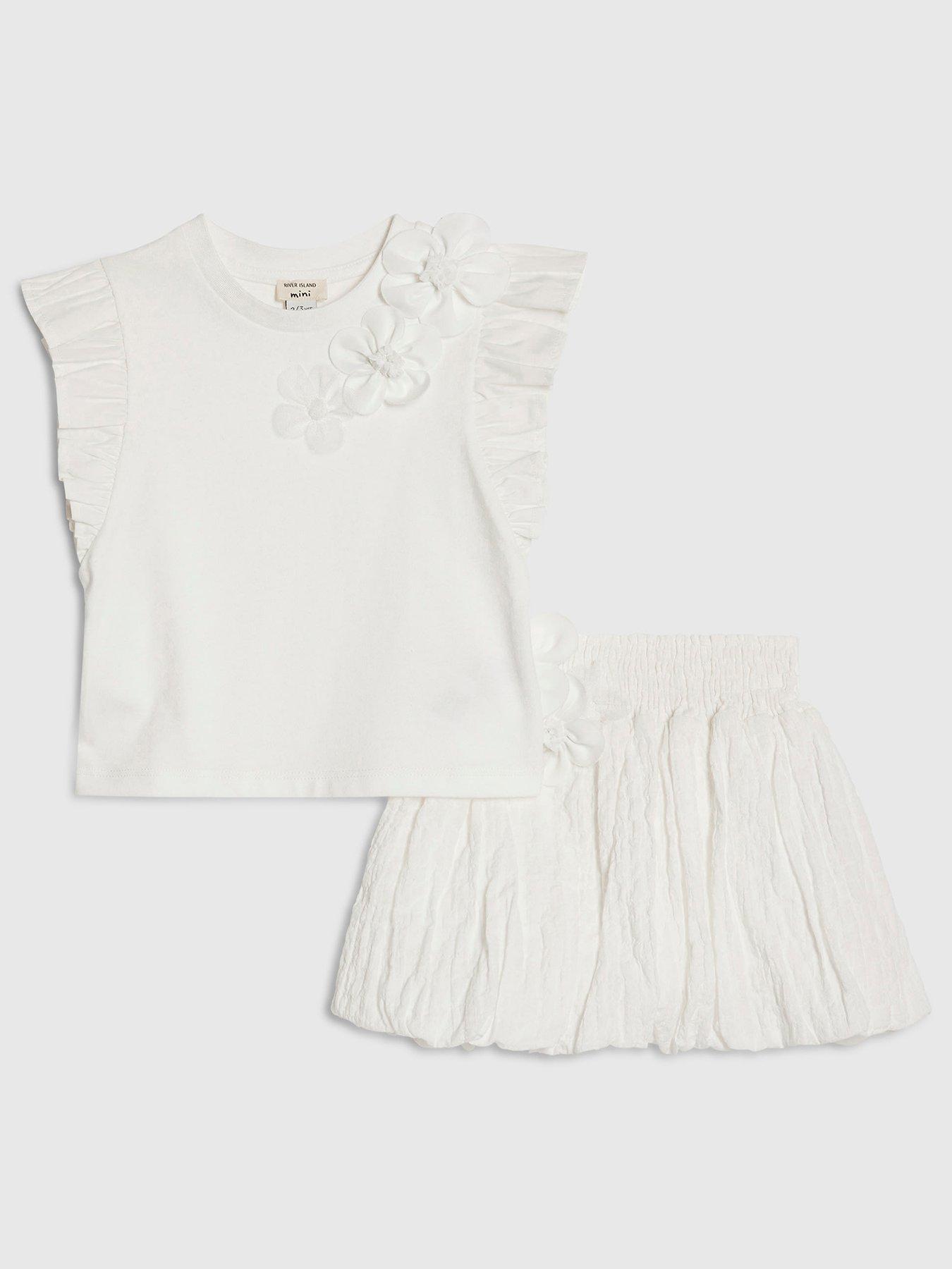 River Island Mini Girls Frill Sleeve T-Shirt Flower Set - White