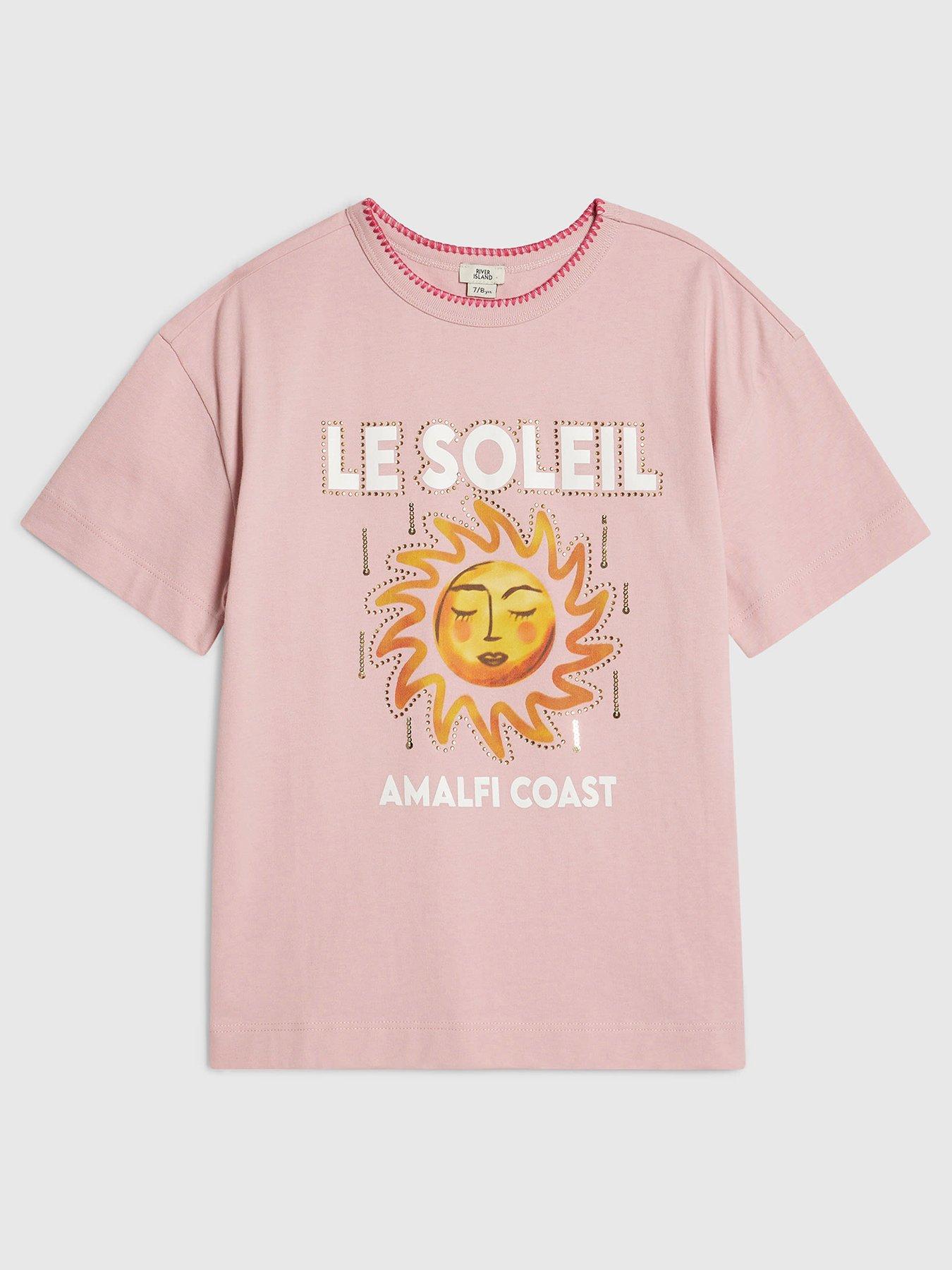 River Island Older Girls Amalfi Sun Embellished T-Shirt - Pink