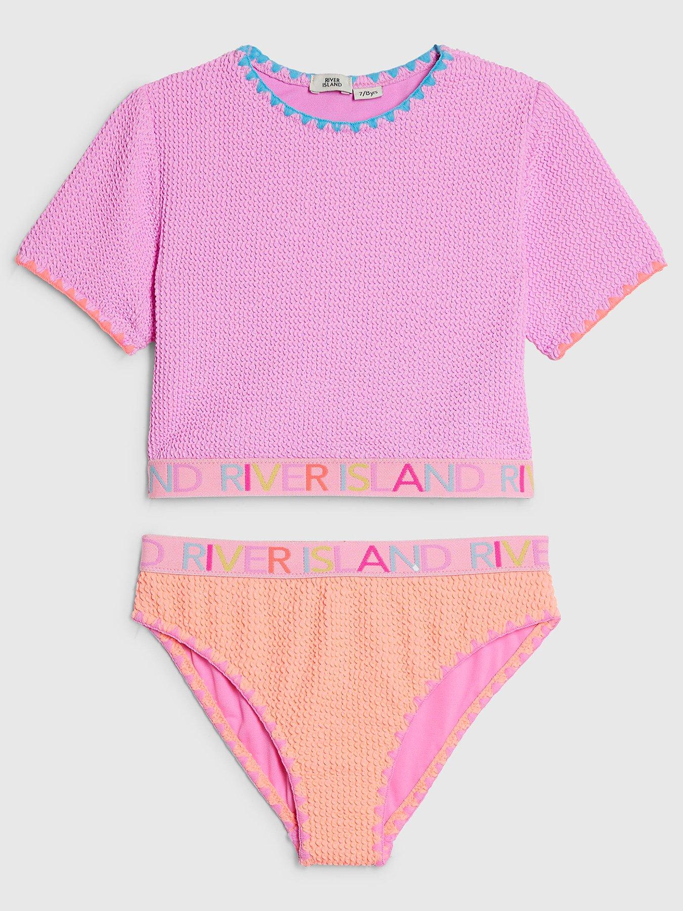 River Island Older Girls Textured T-Shirt Bikini Set - Purple