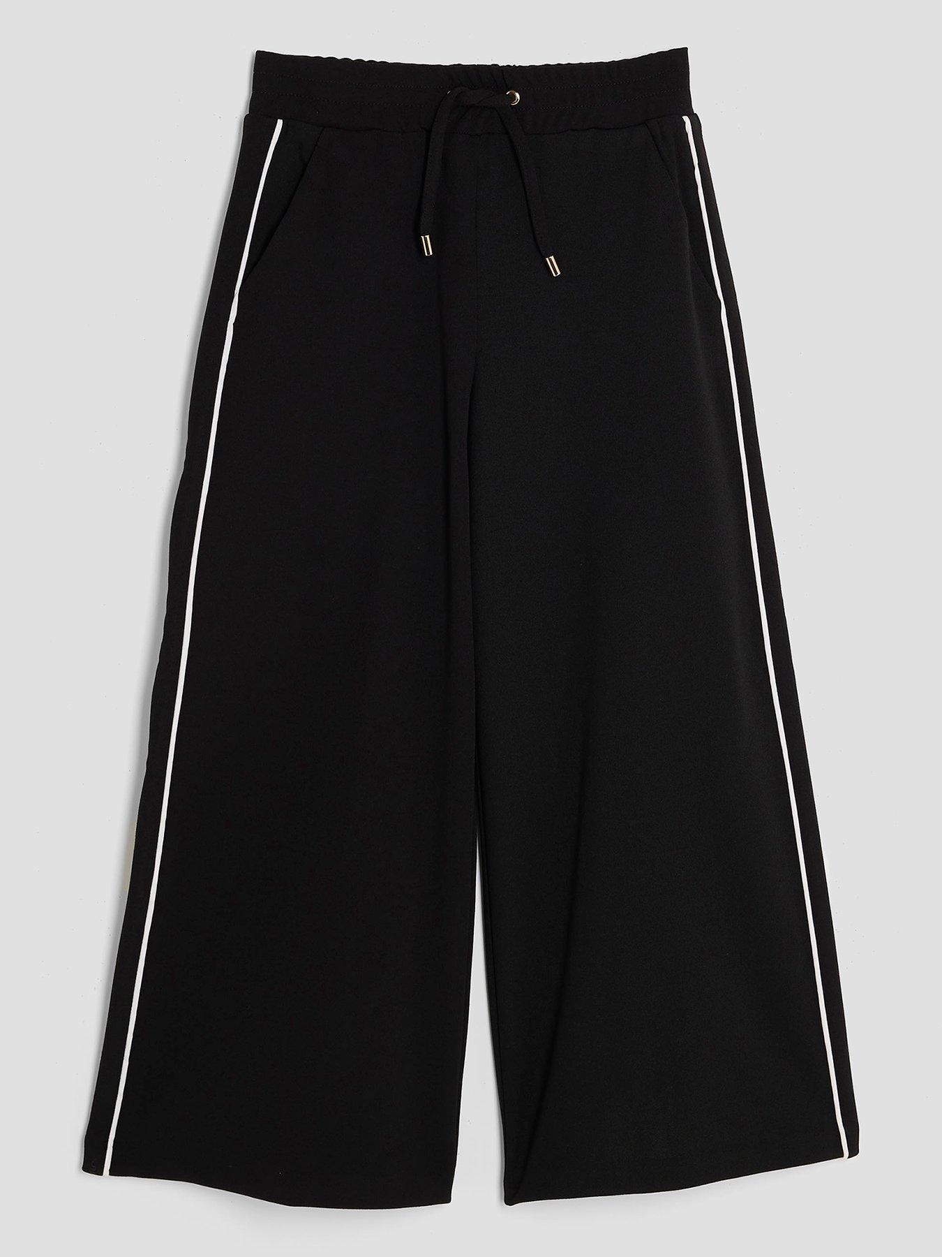 River Island Older Girls Side Stripe Wide Leg Trousers - Black