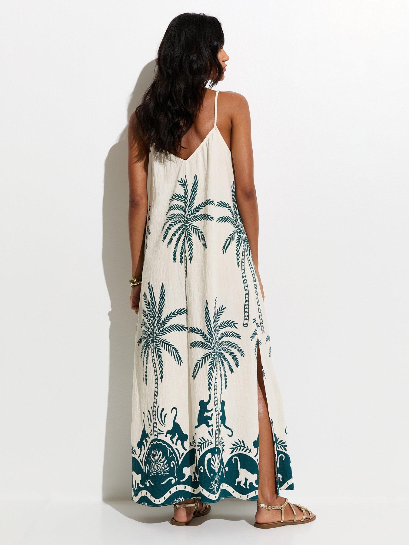 New Look Woven Palm Pattern Beach Maxi Dress - Green | Littlewoods