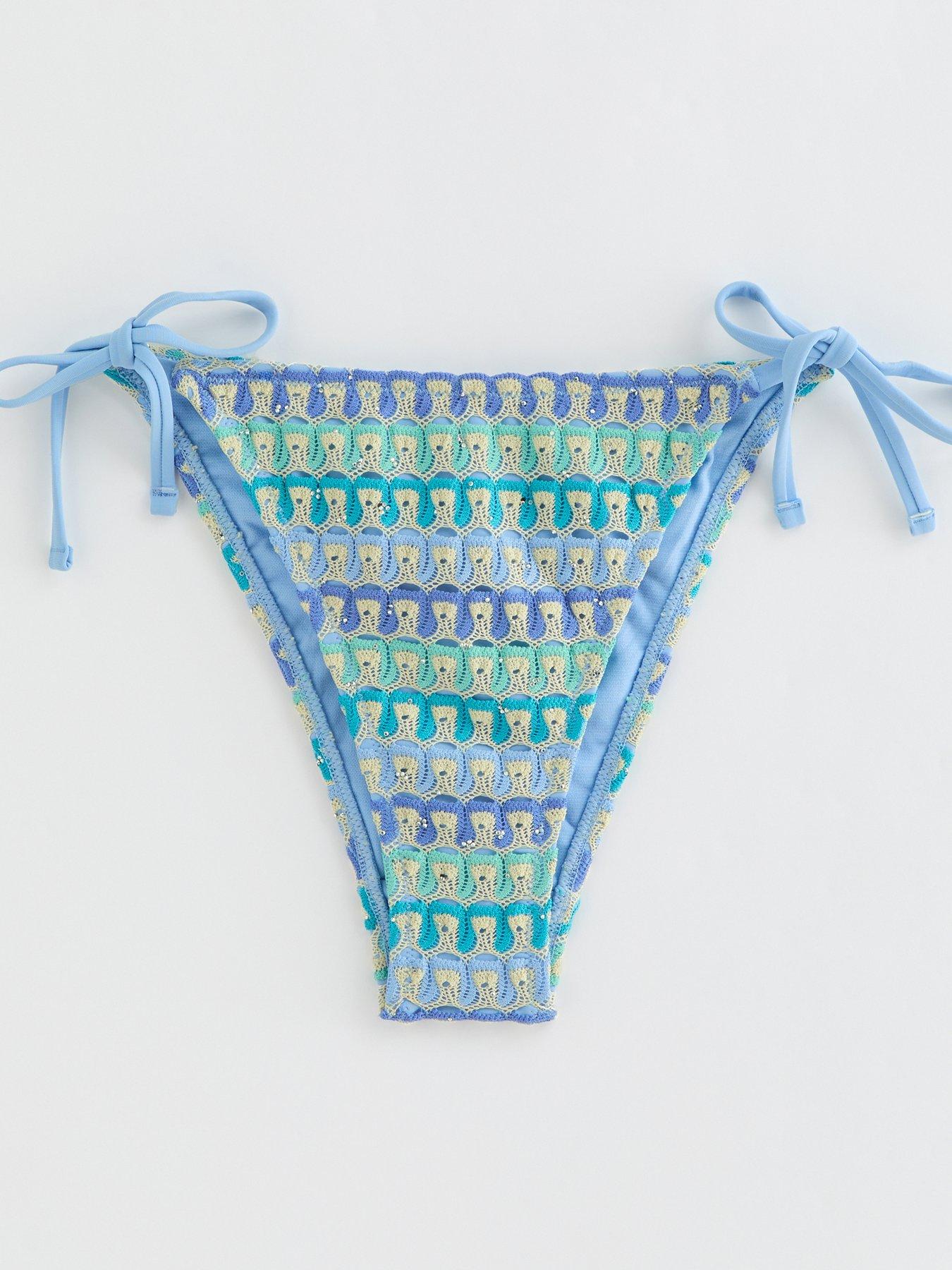 Image 6 of 6 of New Look Crochet Side Tie Bikini Bottoms - Blue