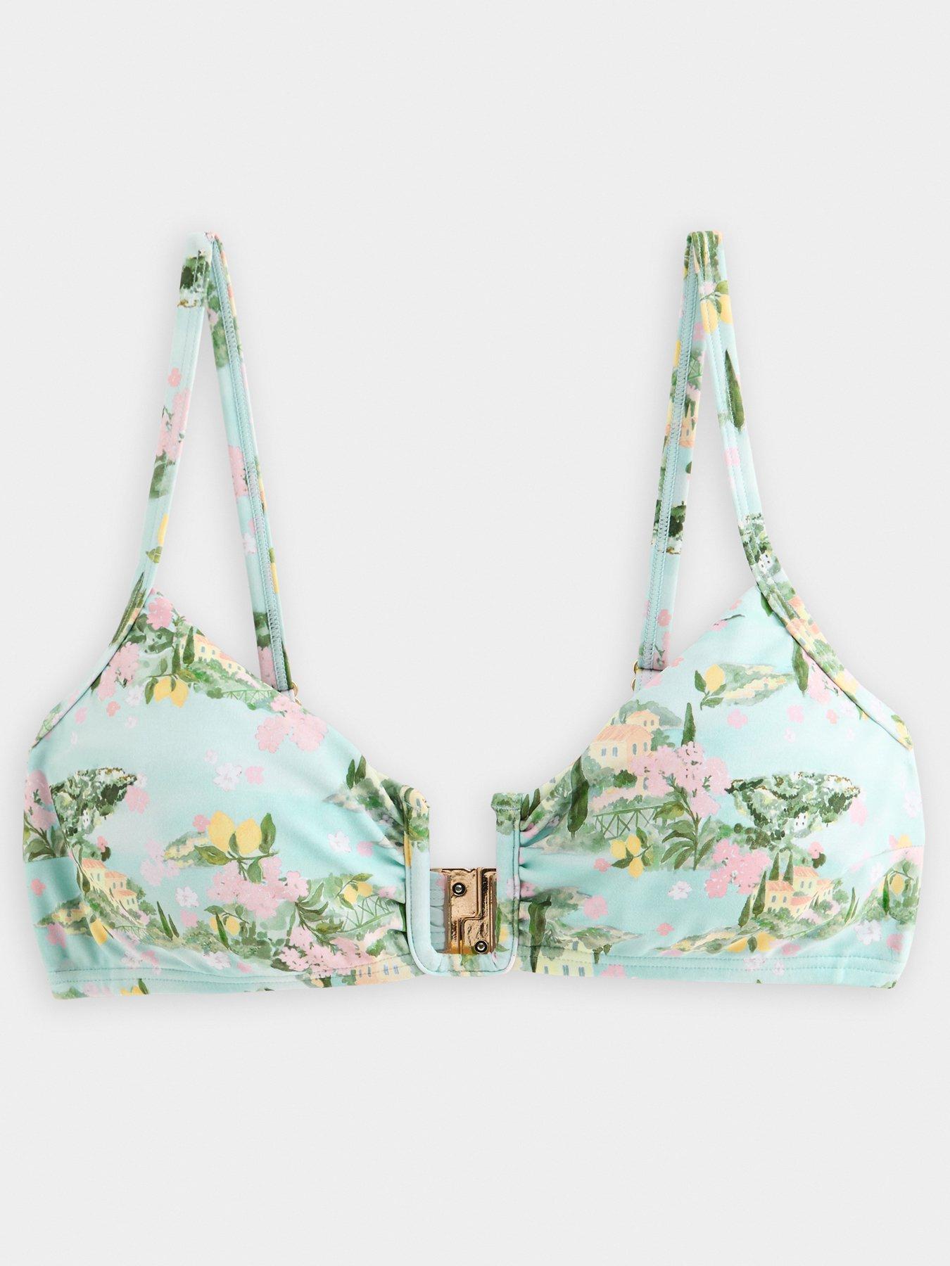 Image 5 of 5 of New Look Blue Tropical Print U Wire Bikini Top - Multi