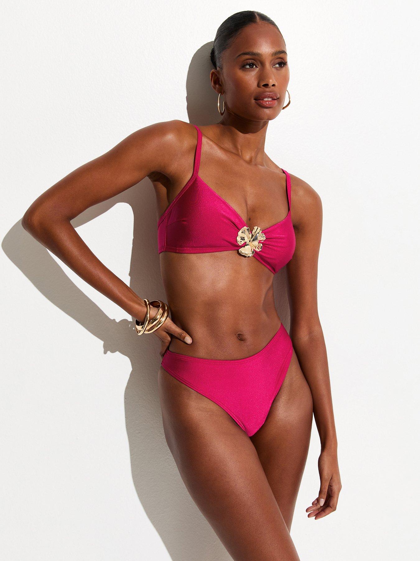Image 4 of 6 of New Look High Leg Hipster Bikini Bottoms - Dark Pink