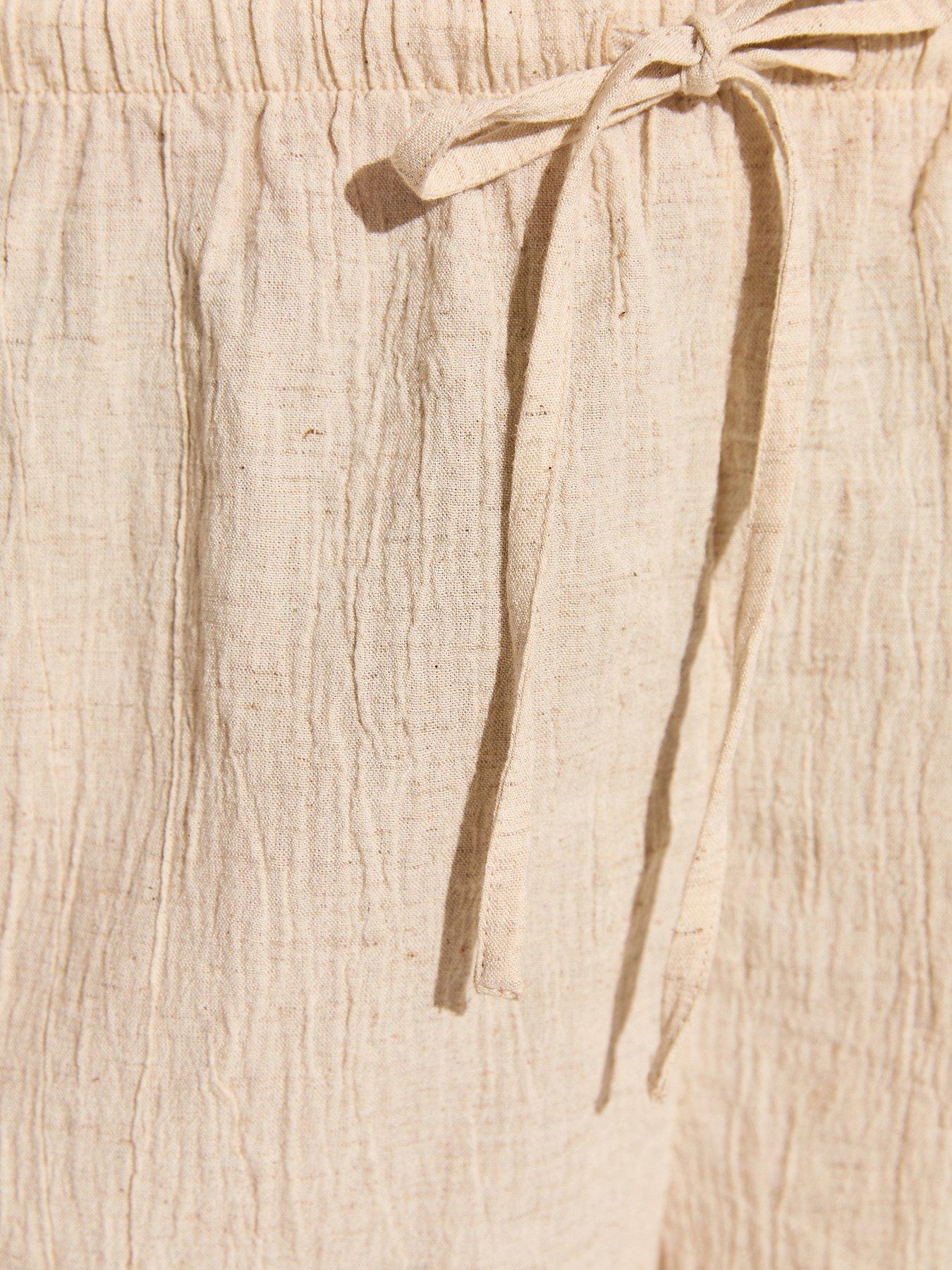 Image 6 of 6 of New Look Crinkled Drawstring Beach Shorts - Off White