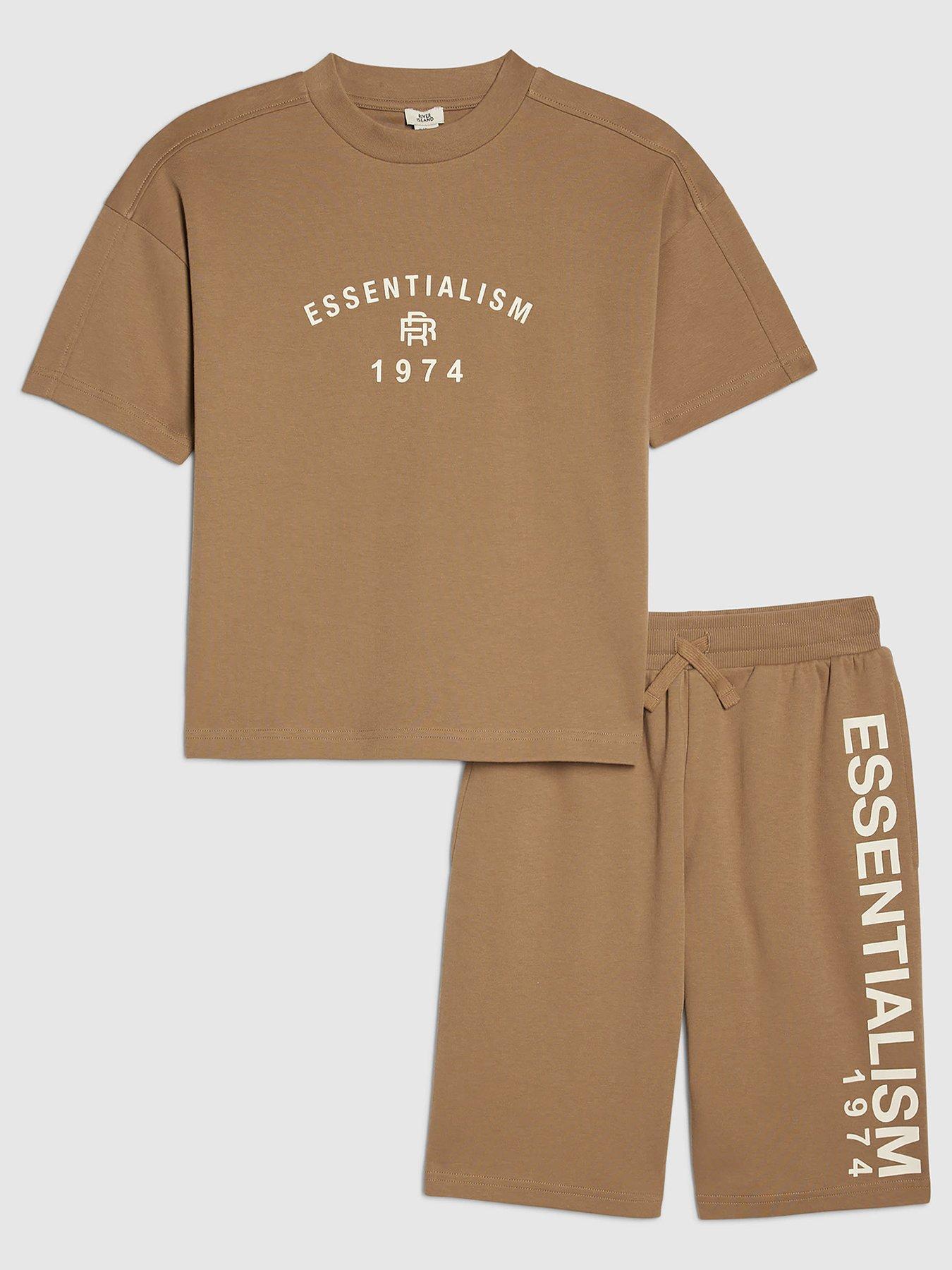 River Island Older Boys Essentialism T-Shirt And Jogger Shorts Set - Brown - Beige