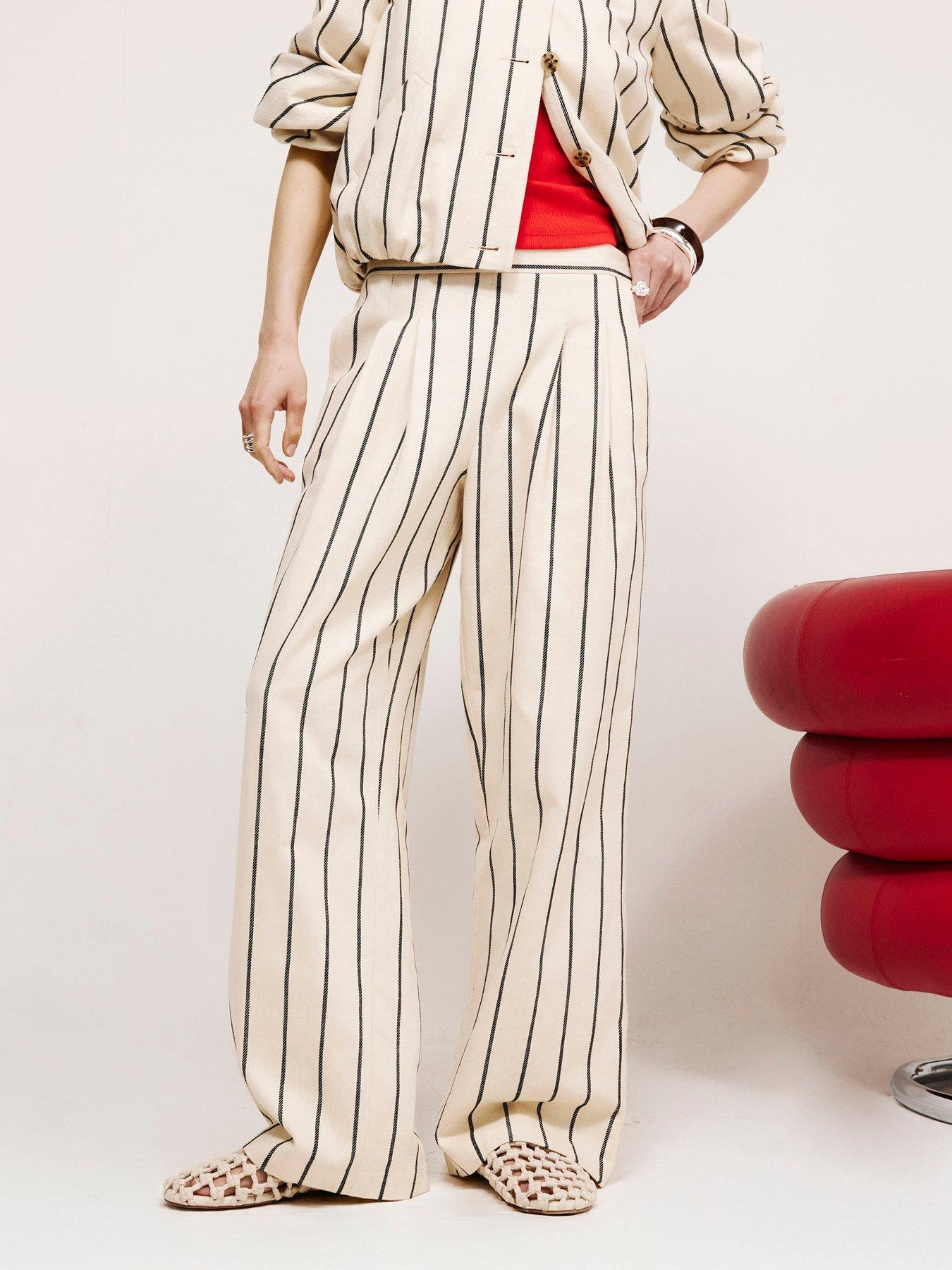 River Island Stripe Cotton Wide Leg Trouser - Cream