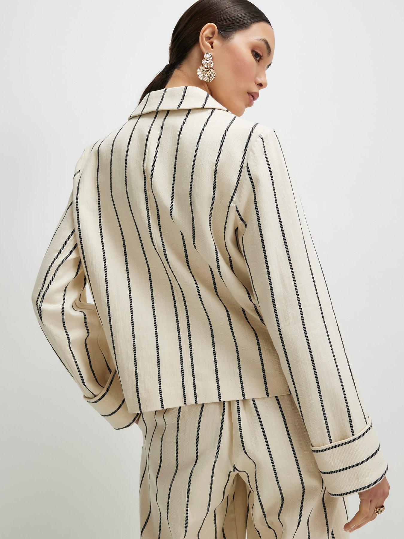  image of river-island-mid-slv-stripe-cotton-blazer-cream