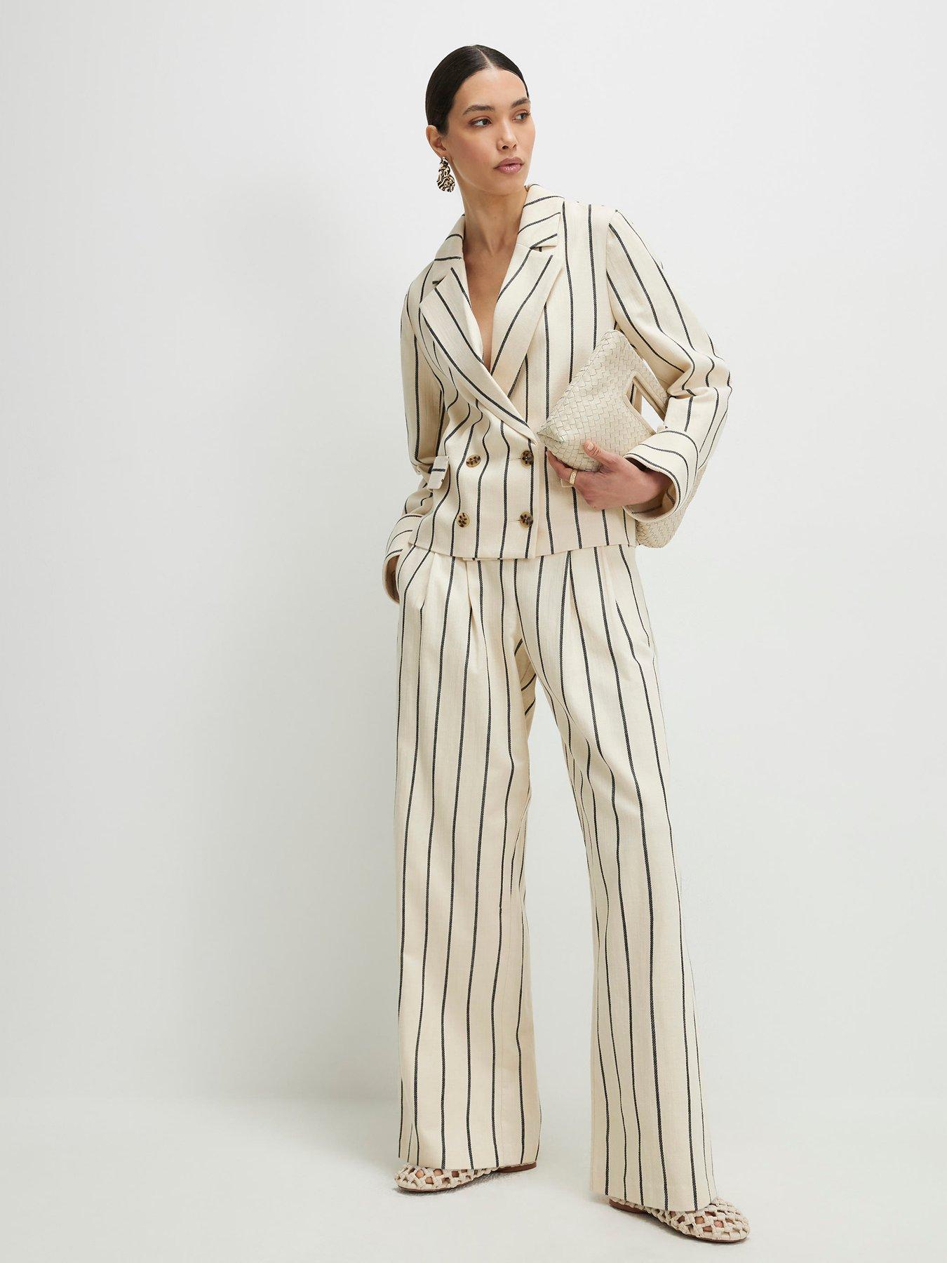 image of river-island-mid-slv-stripe-cotton-blazer-cream