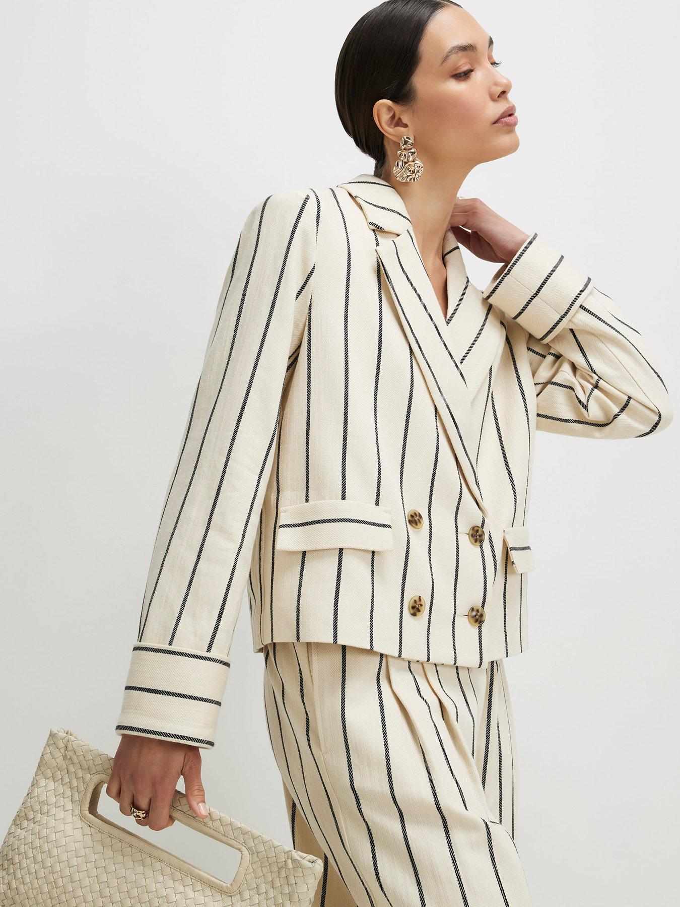  image of river-island-mid-slv-stripe-cotton-blazer-cream