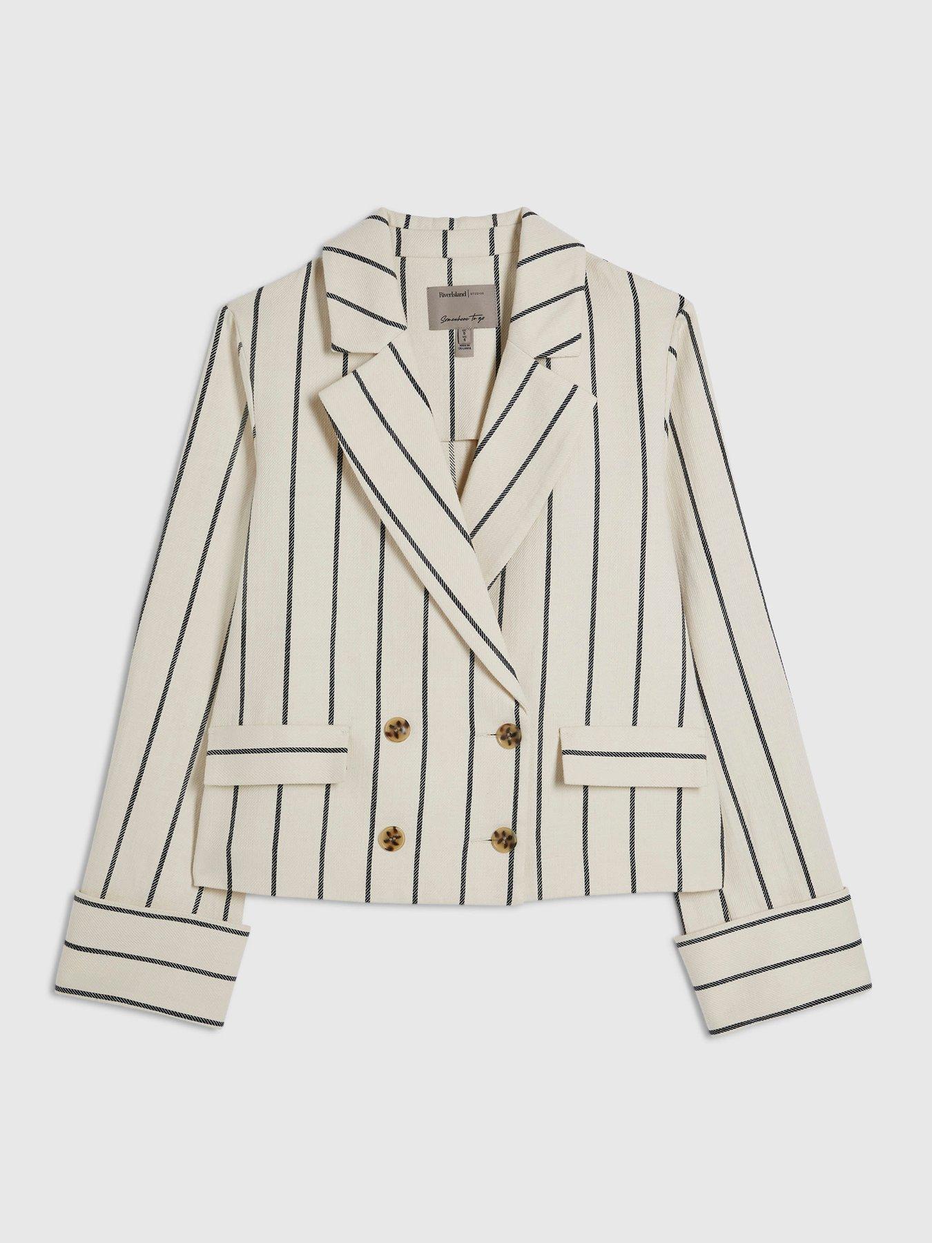  image of river-island-mid-slv-stripe-cotton-blazer-cream