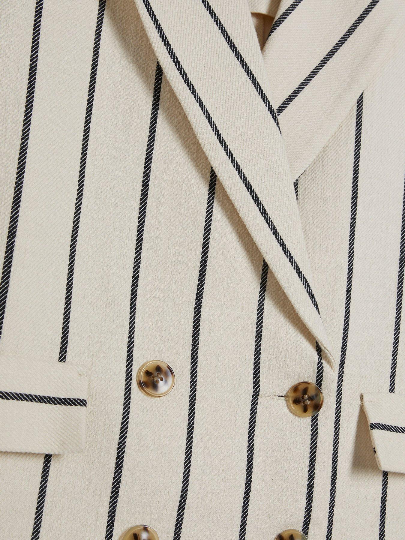  image of river-island-mid-slv-stripe-cotton-blazer-cream