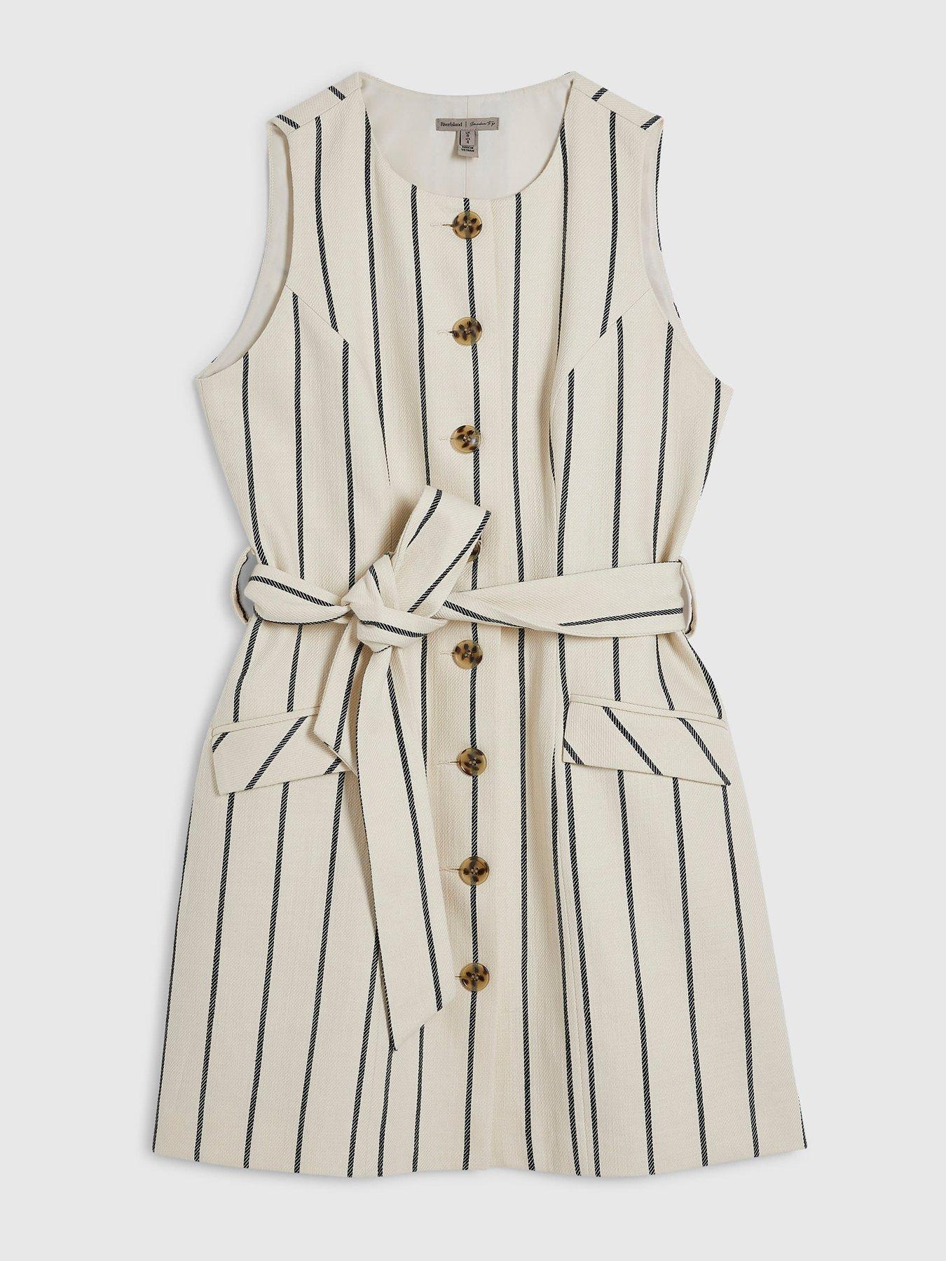  image of river-island-sl-stripe-cotton-tie-mini-cream