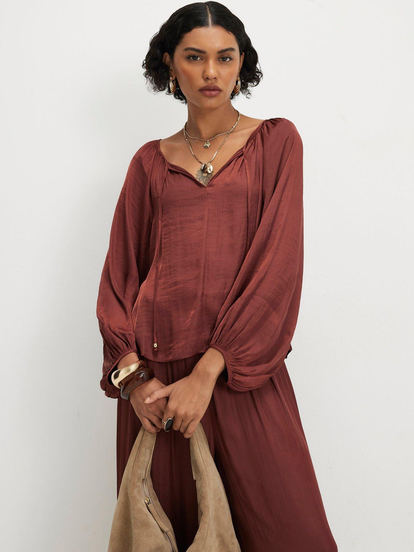 River Island Airflow Notch Neck Top - Brown