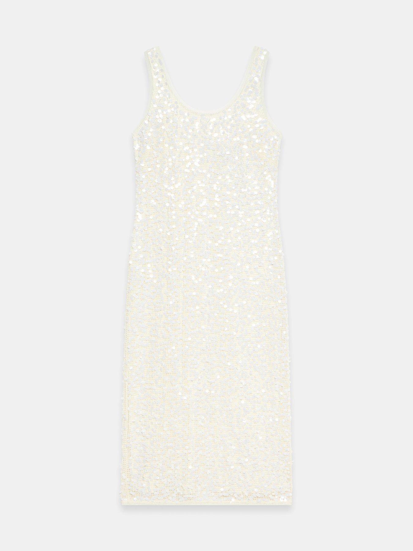  image of mint-velvet-ivory-sequin-mesh-maxi-dress-white