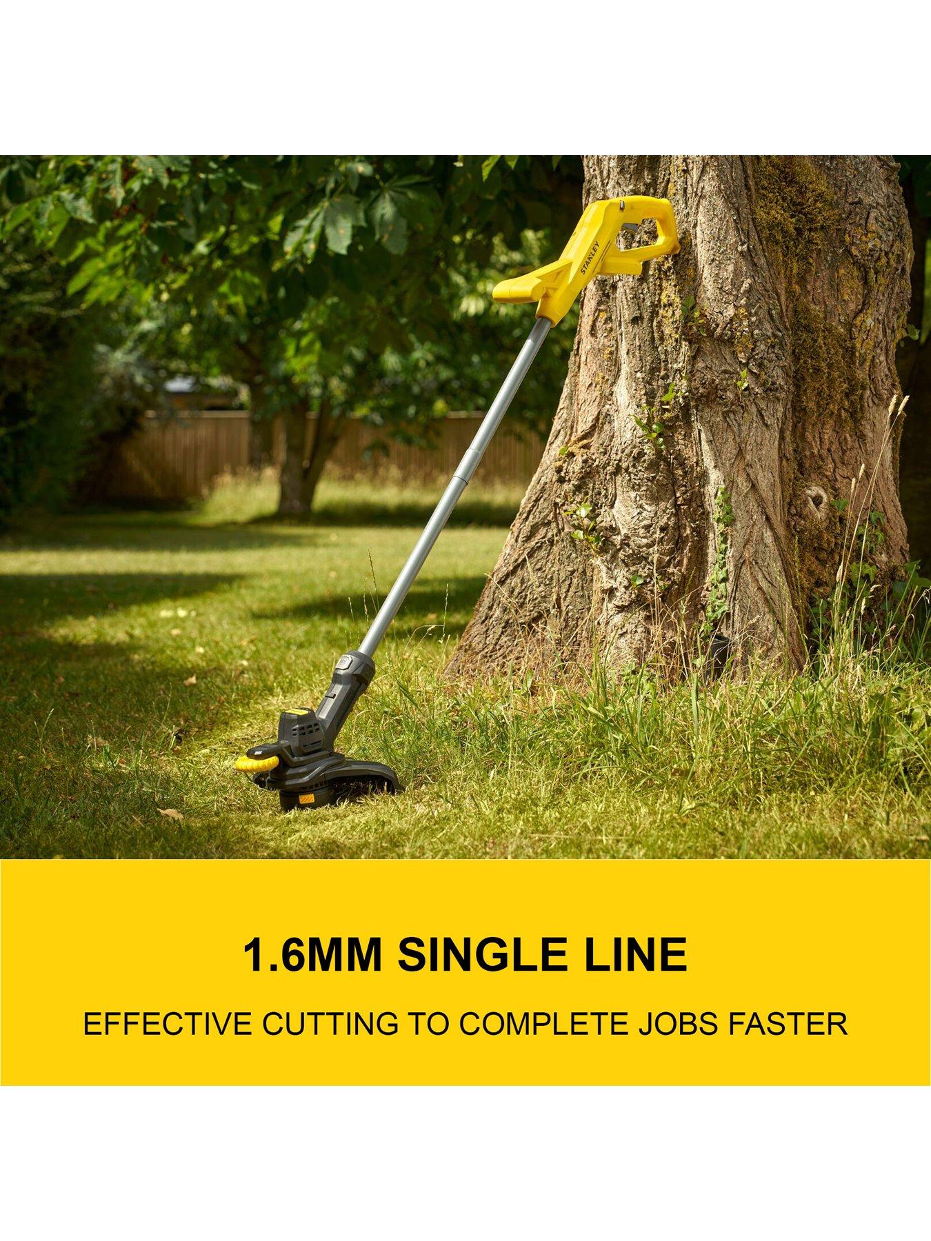  image of stanley-fatmax-sfmcst925m1-gb-18v-v20-25cm-string-trimmer-kit-20ah-battery-charger-edging-guide-wheel