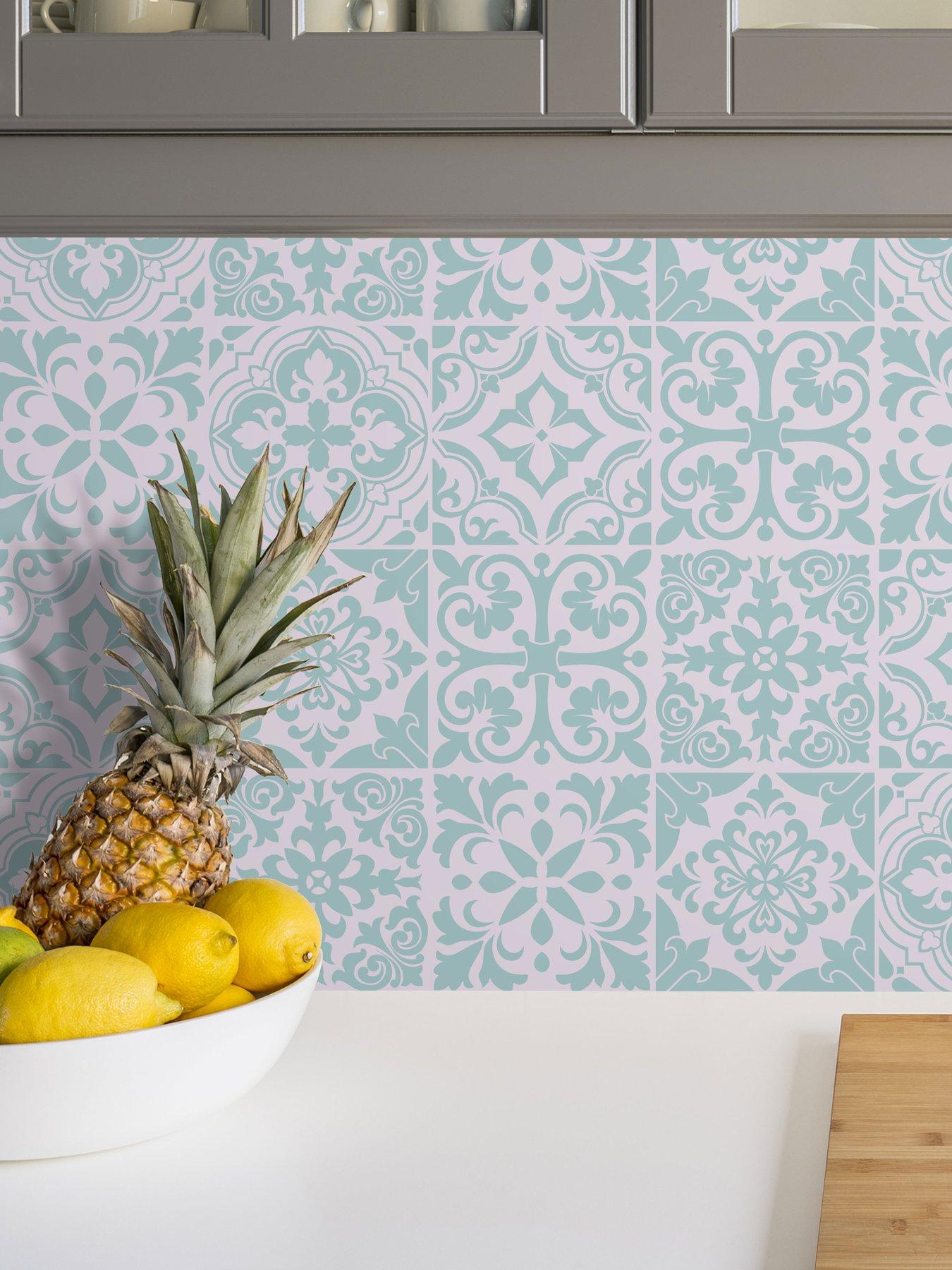Walplus Santa Rosa Pistachio - Light Grey Stencil Tiles Wall Stickers - 15 Cm X 15 Cm - 24 Pcs