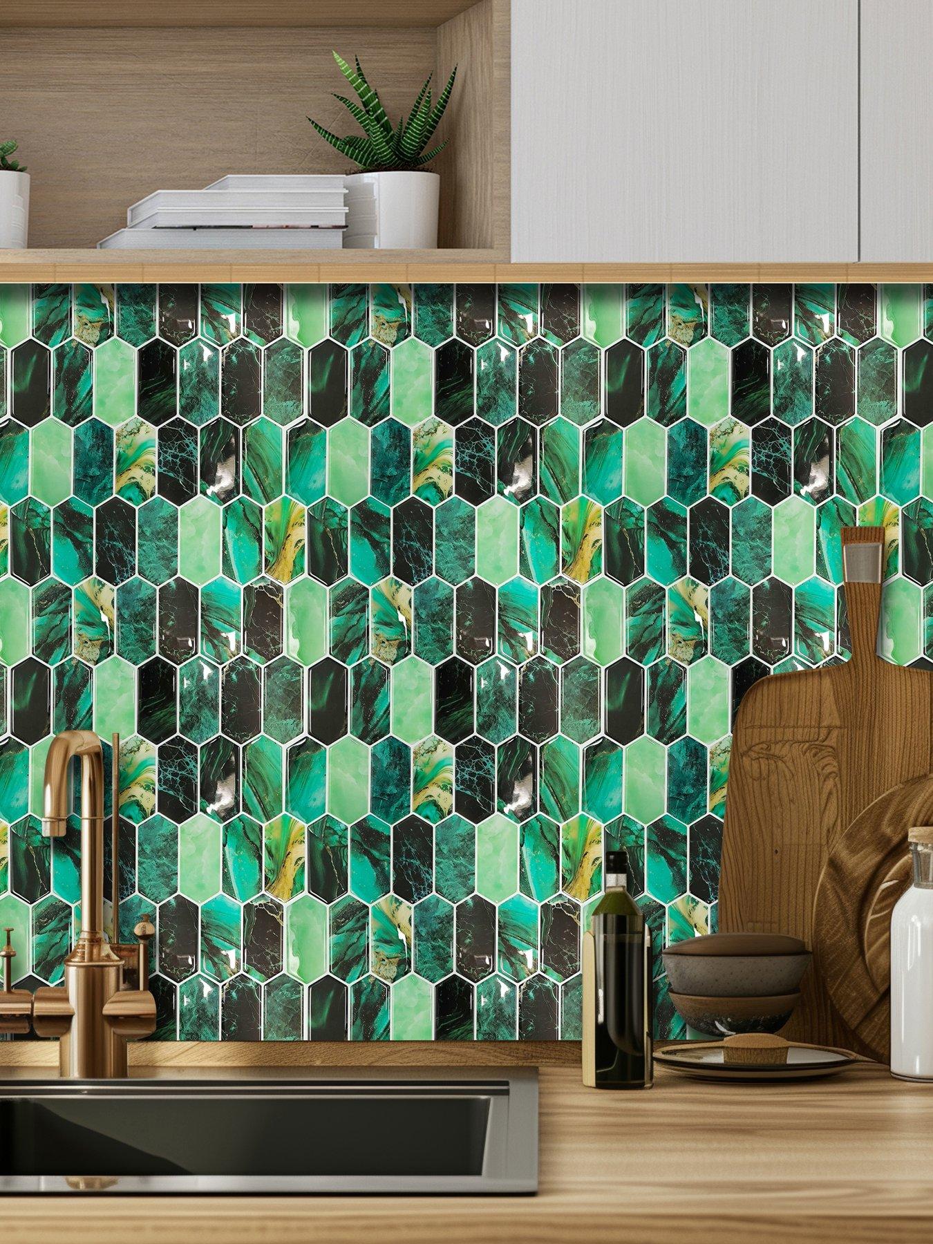 Walplus Green Hexagon Honeycomb 3d Sticker Tile 12 X 12 Inches / 30.5 X 30.5 Cm - 6pcs In A Pack