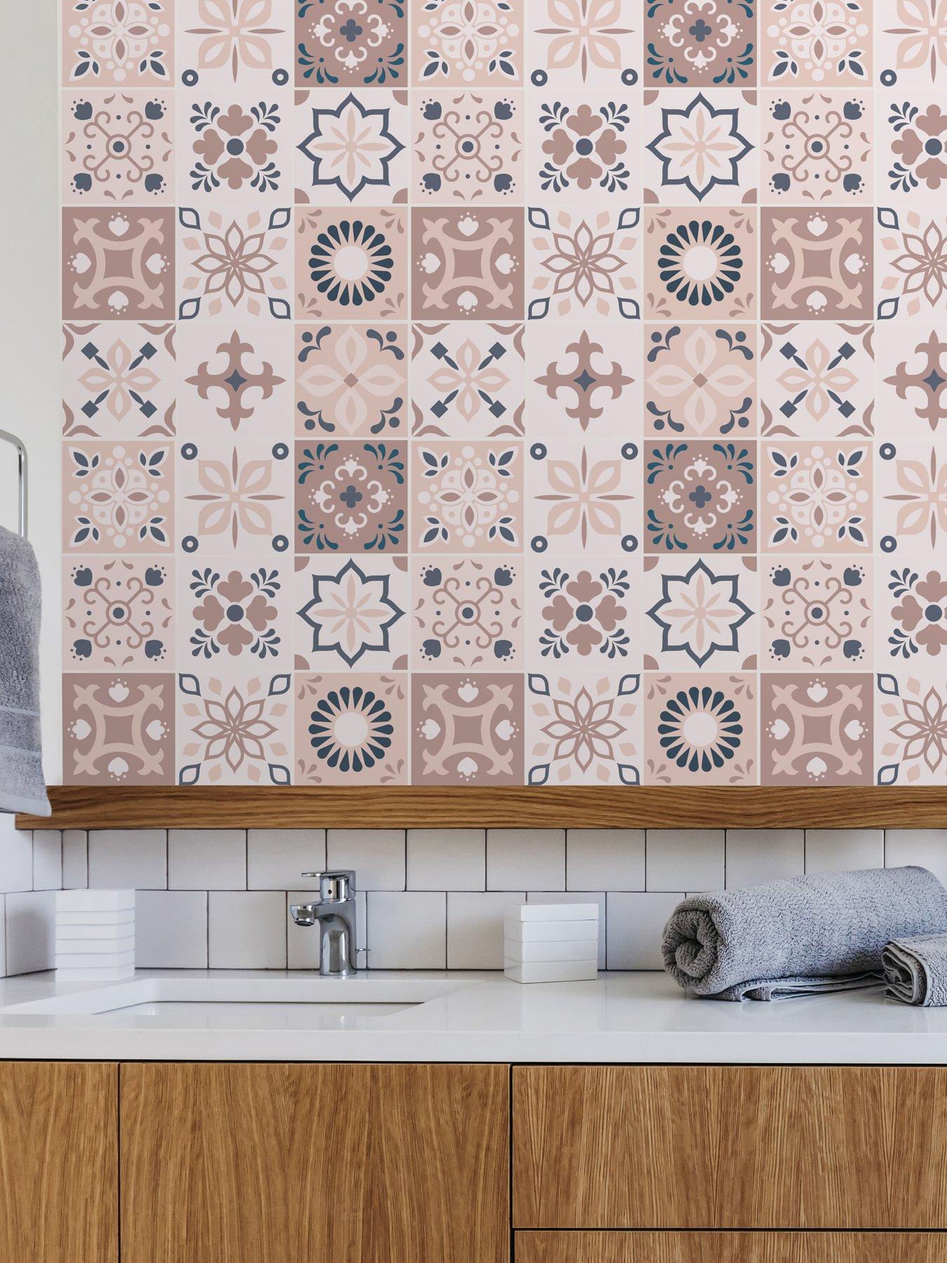 walplus-menara-pink-and-grey-cement-moroccan-wall-tile-sticker-set-15-cm-x-15-cm-24-pcs