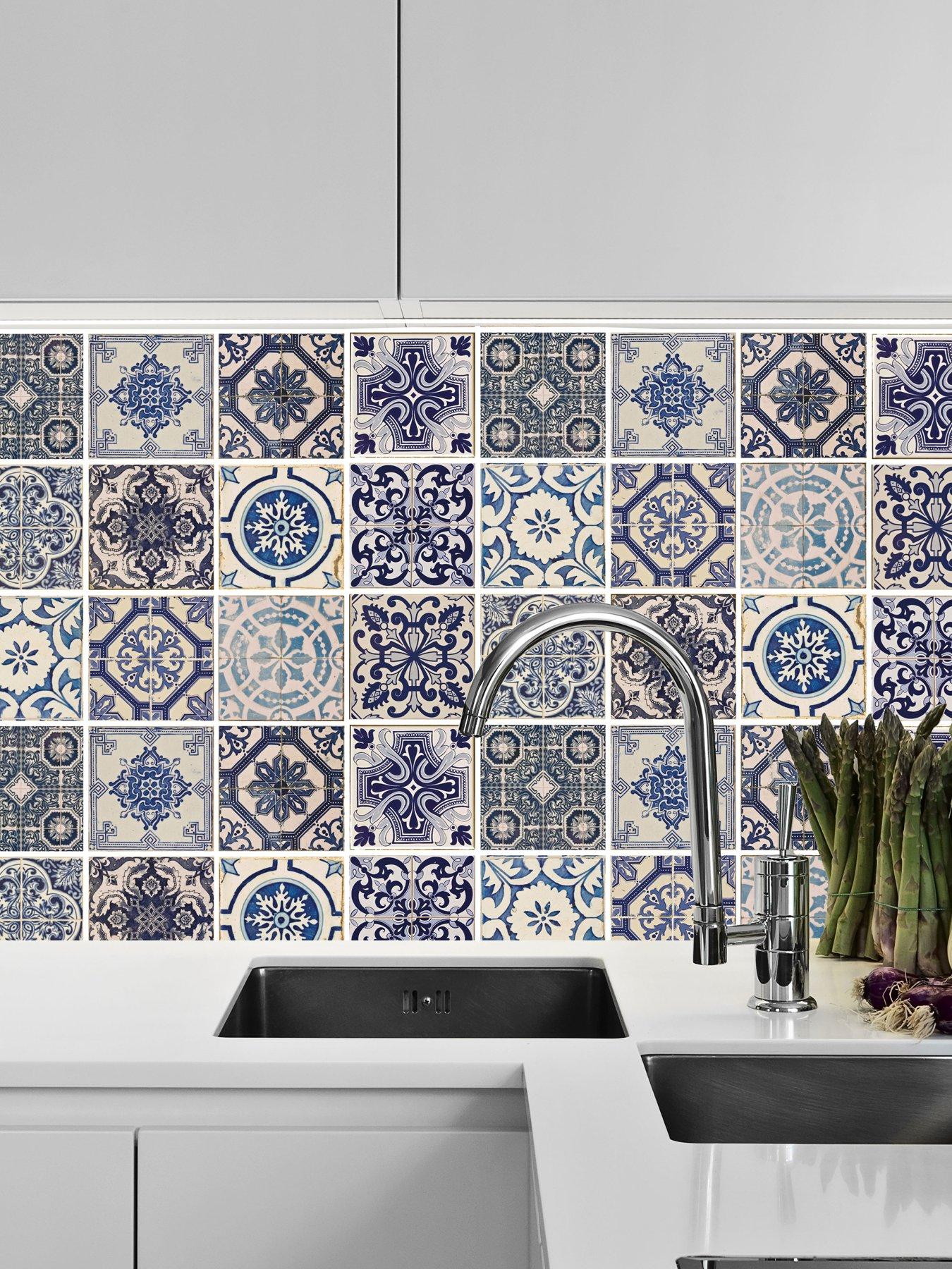 Walplus Malaga Spanish Blue Wall Tile Sticker Set - 15 X 15 Cm (6 X 6 In) - 24 Pcs