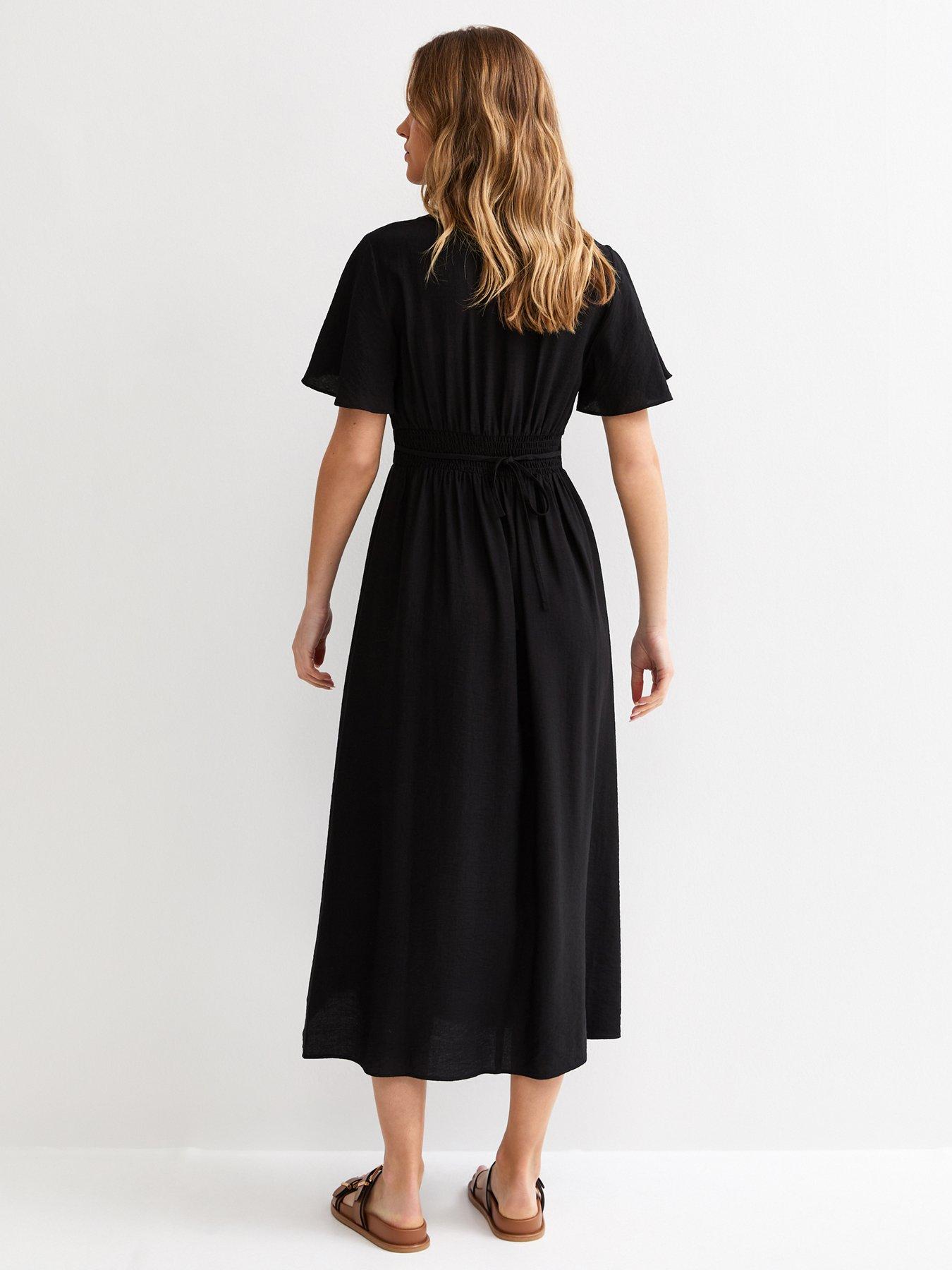 Image 2 of 5 of New Look Frill Sleeve V Neck Midi Dress - Black