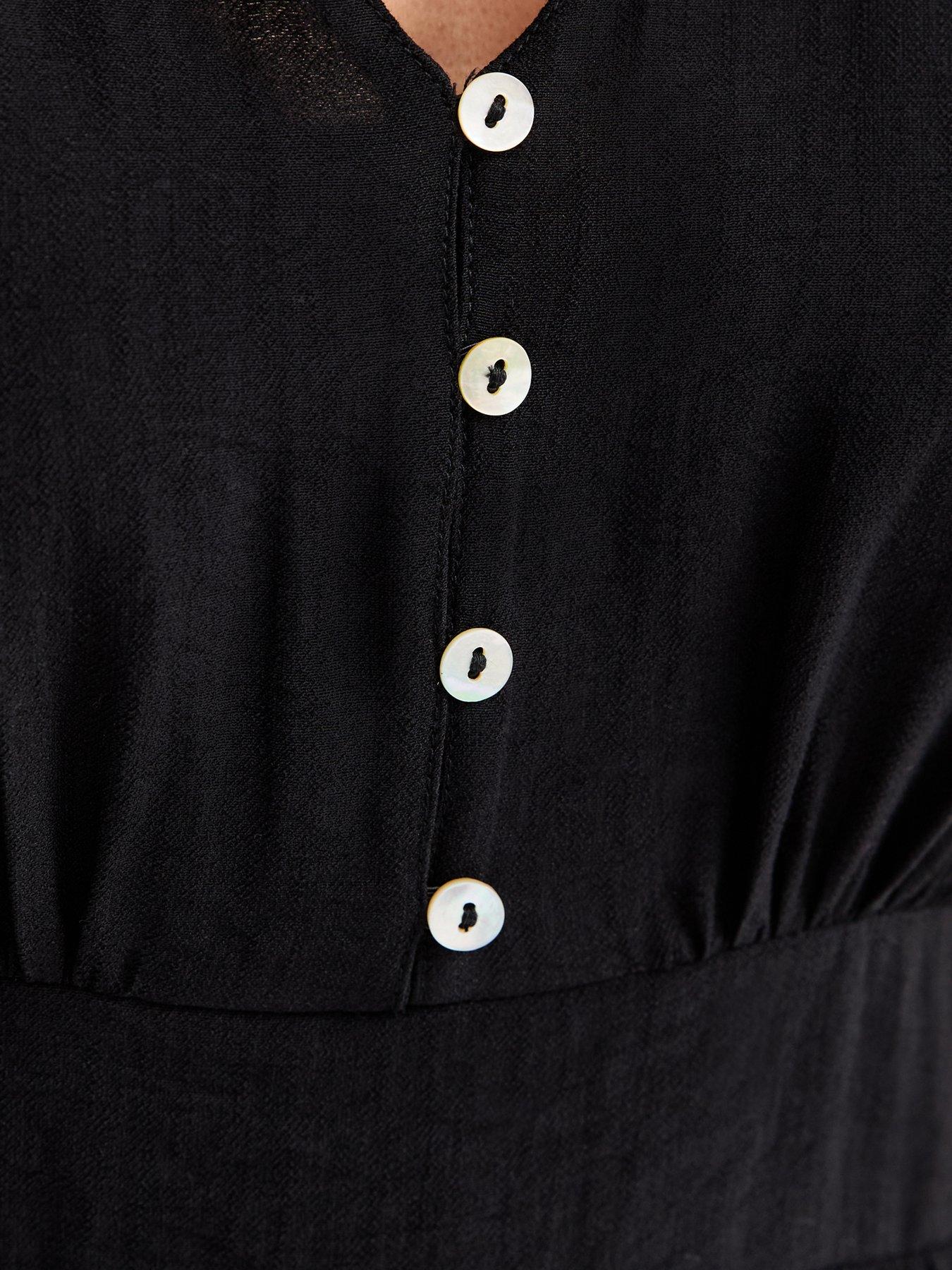 Image 5 of 5 of New Look Frill Sleeve V Neck Midi Dress - Black