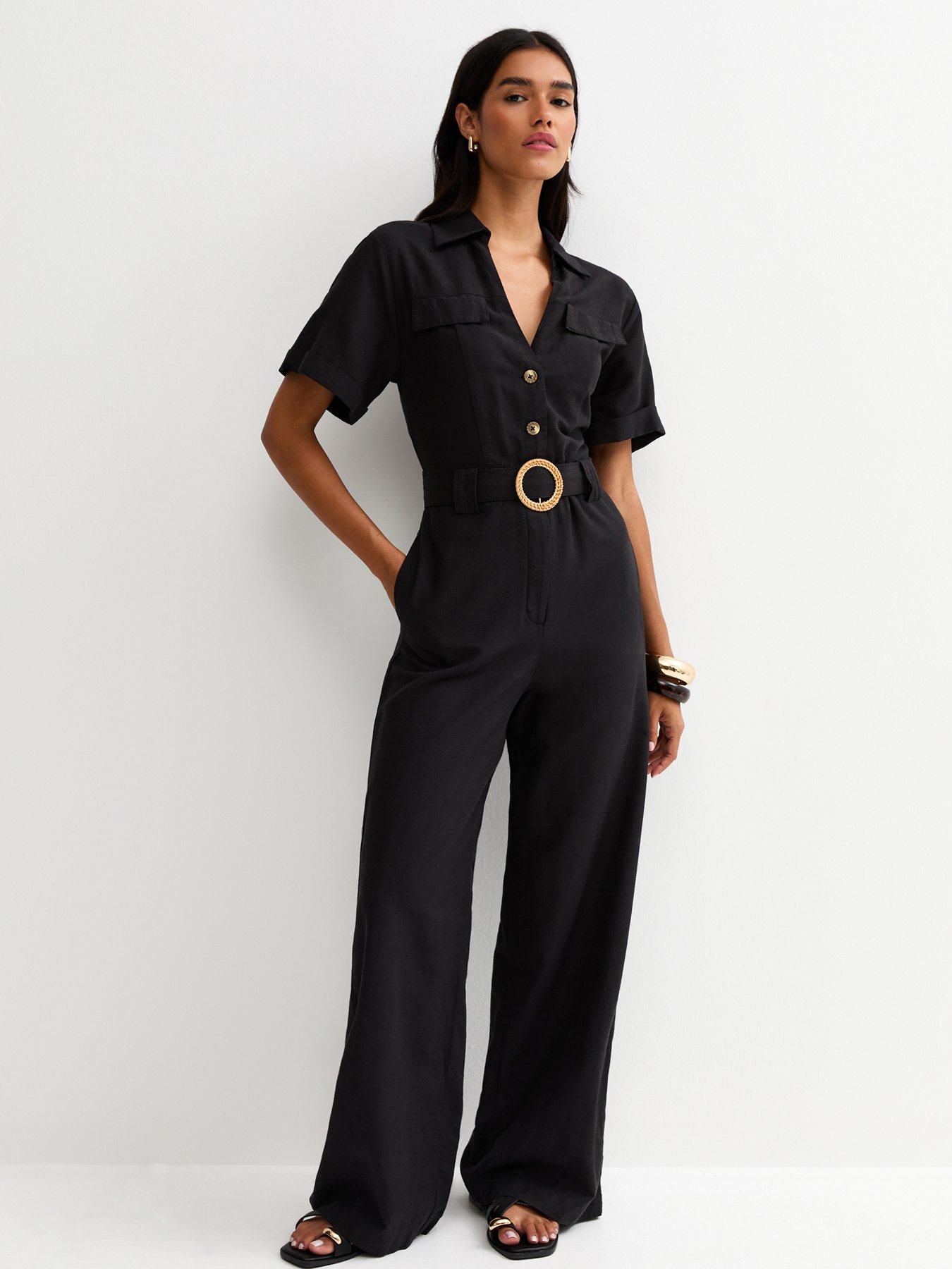 new-look-linen-short-sleeve-belted-jumpsuit-black
