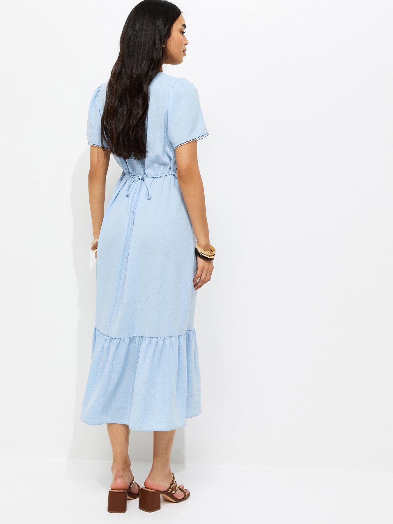 Image 2 of 5 of New Look Button Through Tea Midi Dress - Light Blue