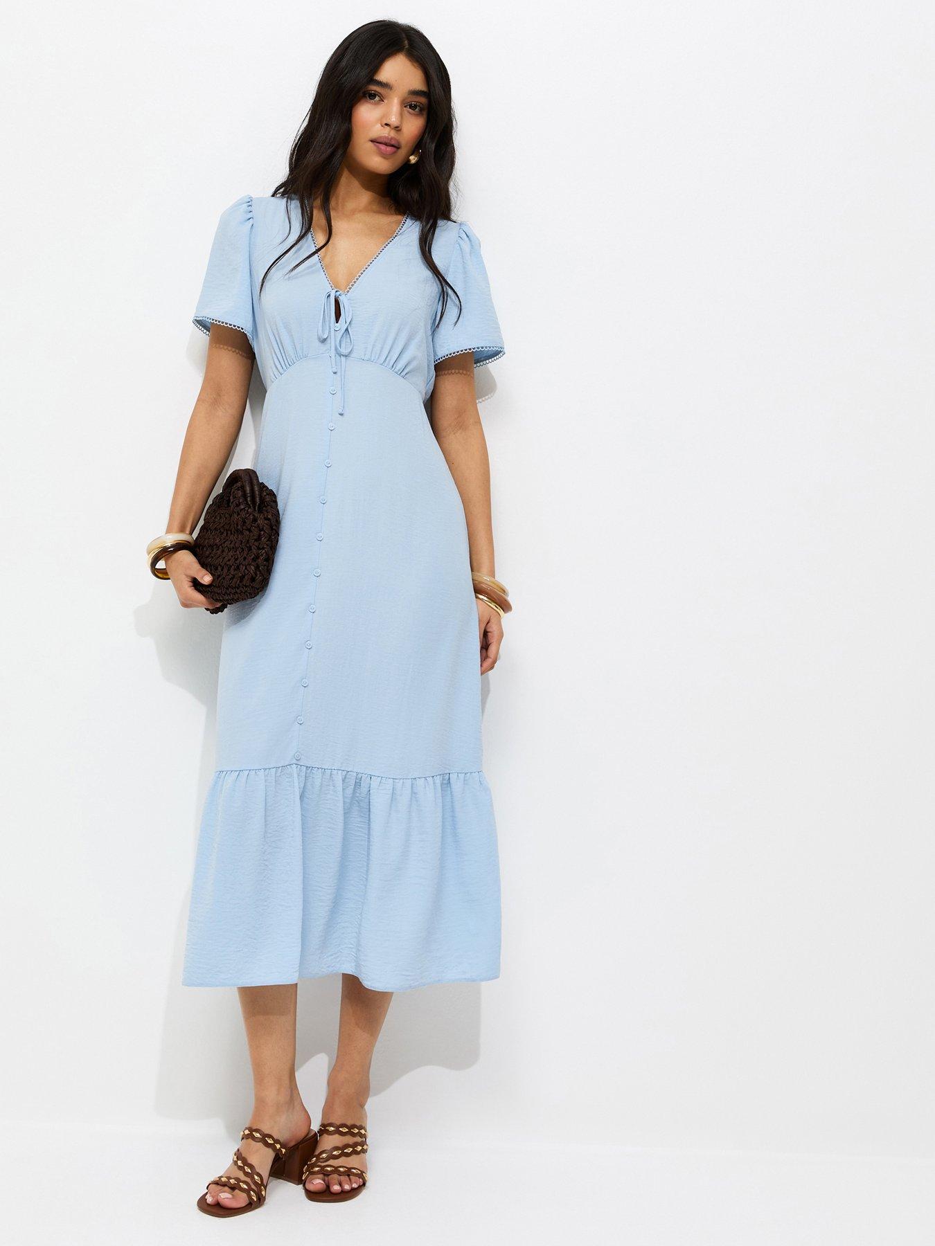 Image 3 of 5 of New Look Button Through Tea Midi Dress - Light Blue