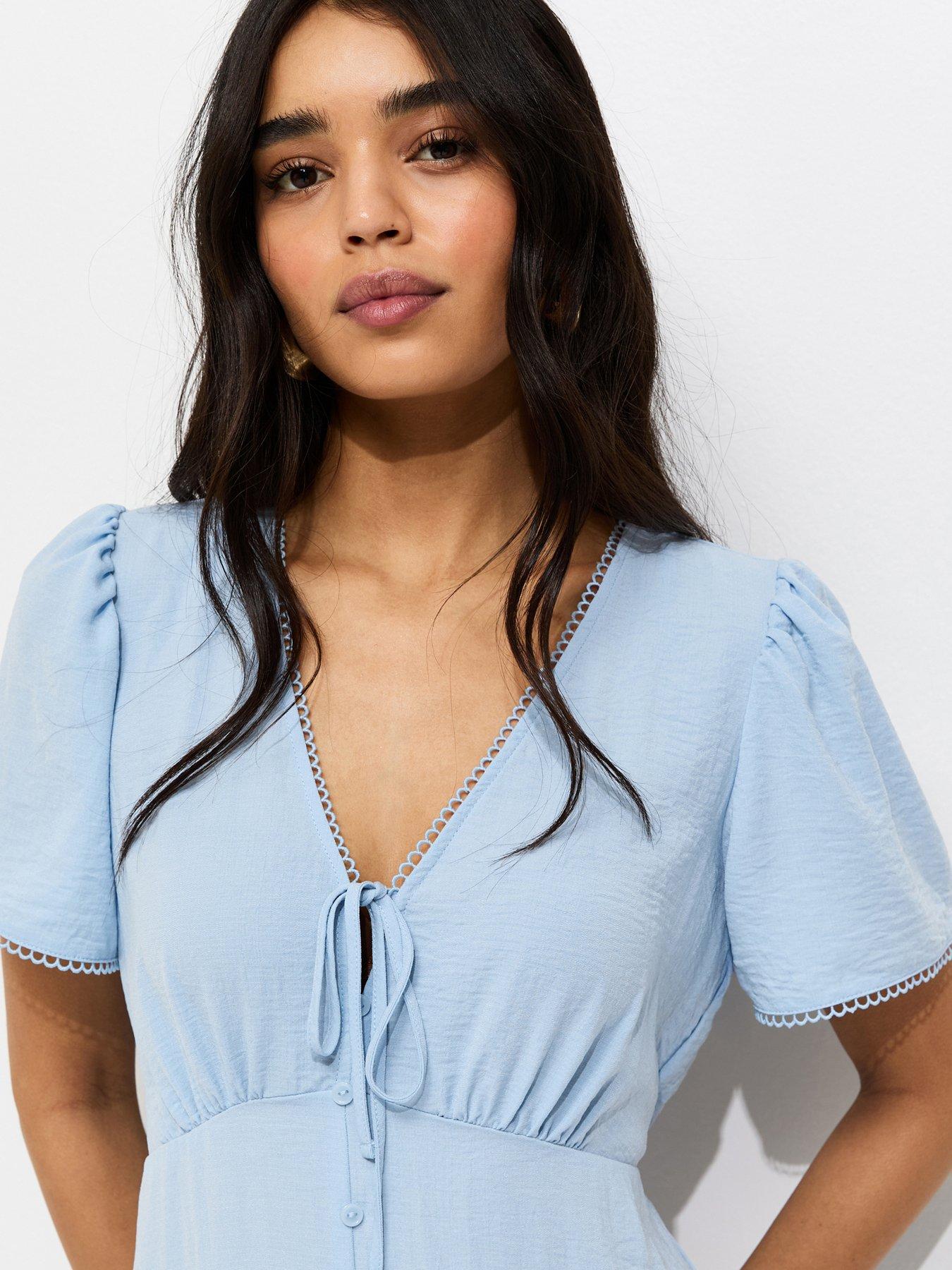 Image 4 of 5 of New Look Button Through Tea Midi Dress - Light Blue