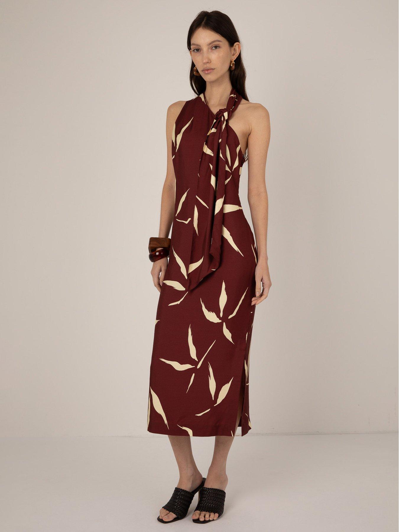 Vi.ve.re Hattie Bamboo Leaf Print Dress - Brown