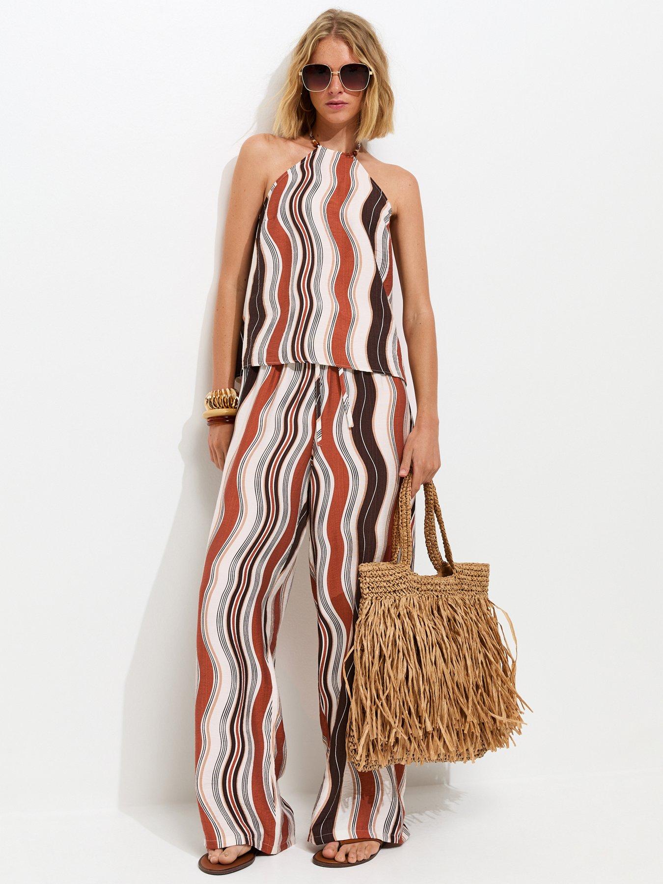 Image 3 of 5 of New Look Soft Touch Wavy Halter Top - Brown