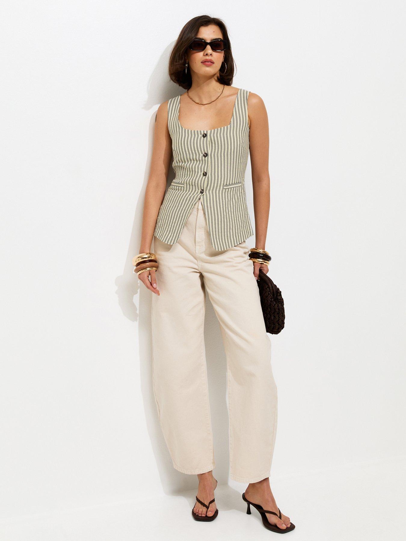 Image 3 of 5 of New Look Striped Button Front Waistcoat - Cream