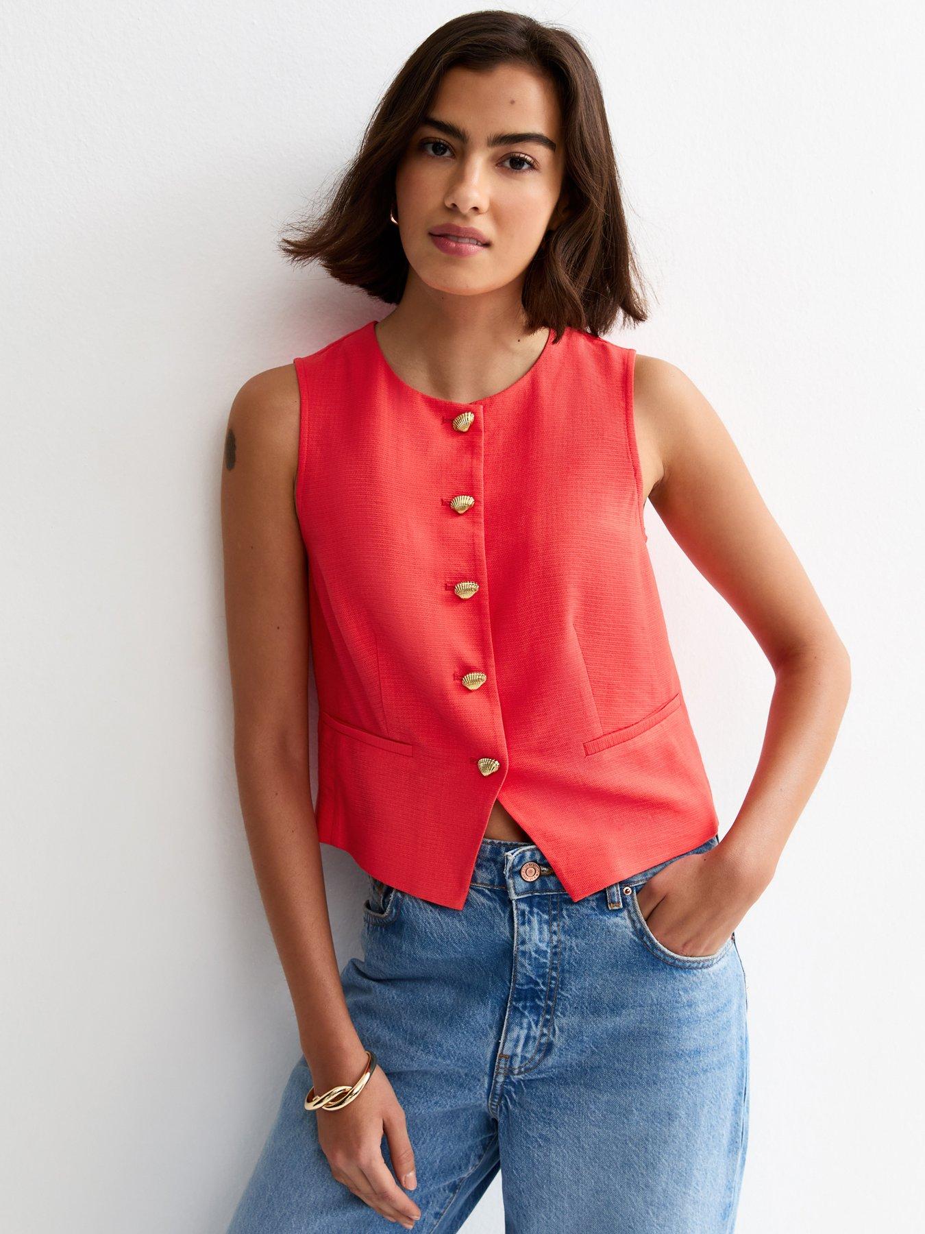 Image 1 of 5 of New Look Shell Button Waistcoat - Dark Pink