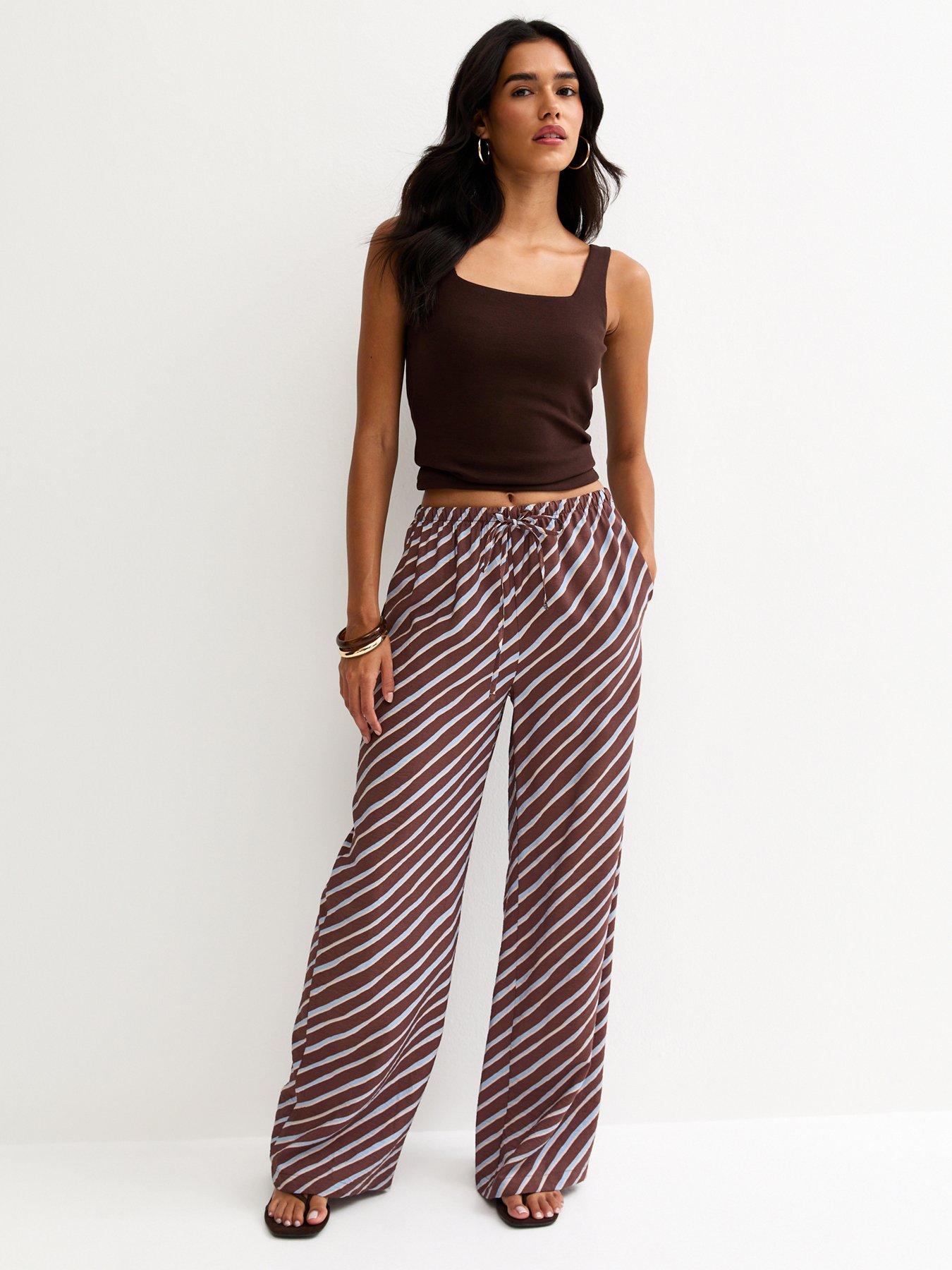 New Look Diagonal Stripe Wide Leg Trousers - Brown