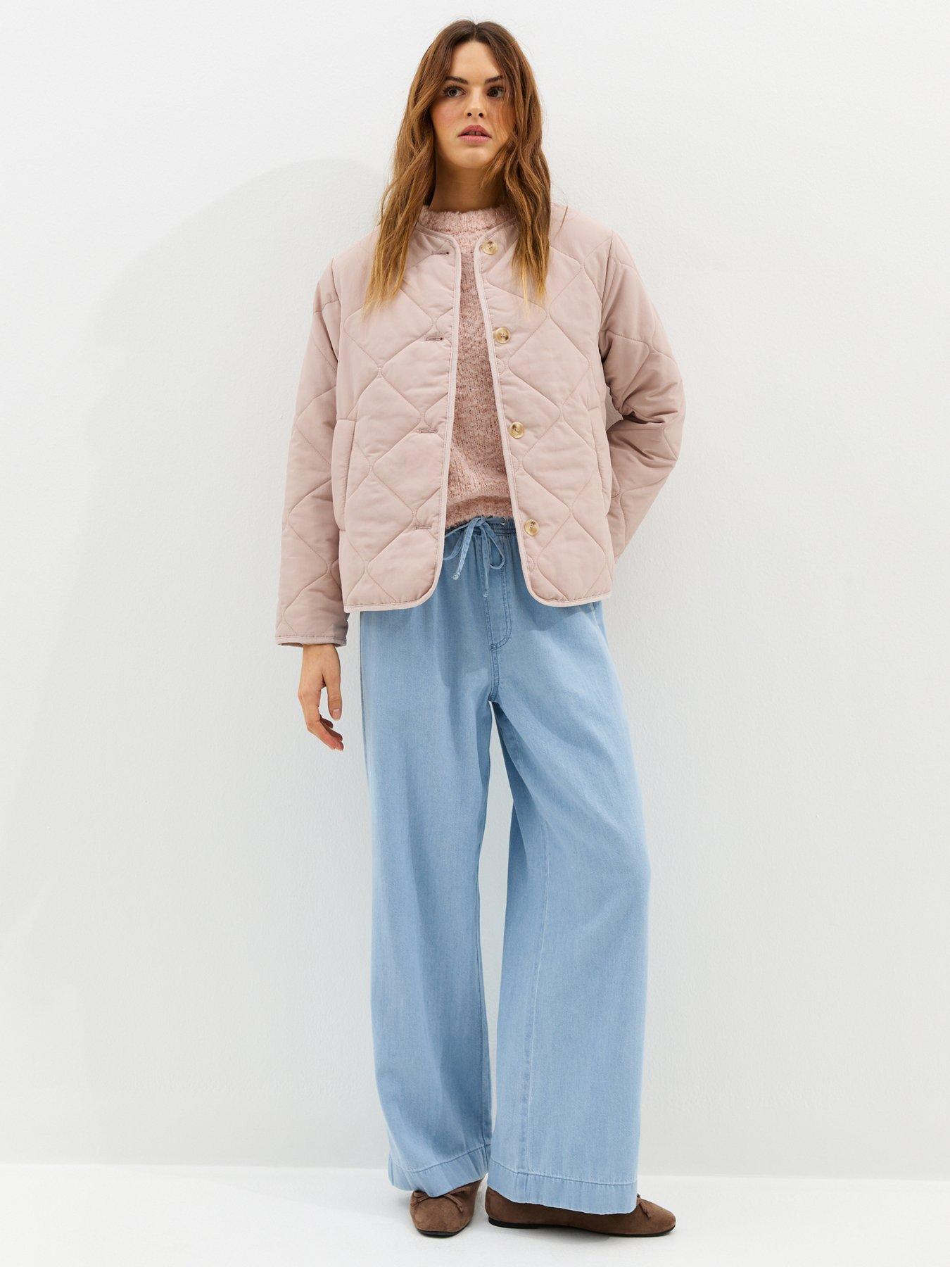 Image 3 of 7 of New Look Denim Drawstring Wide Leg Trousers - Light Blue