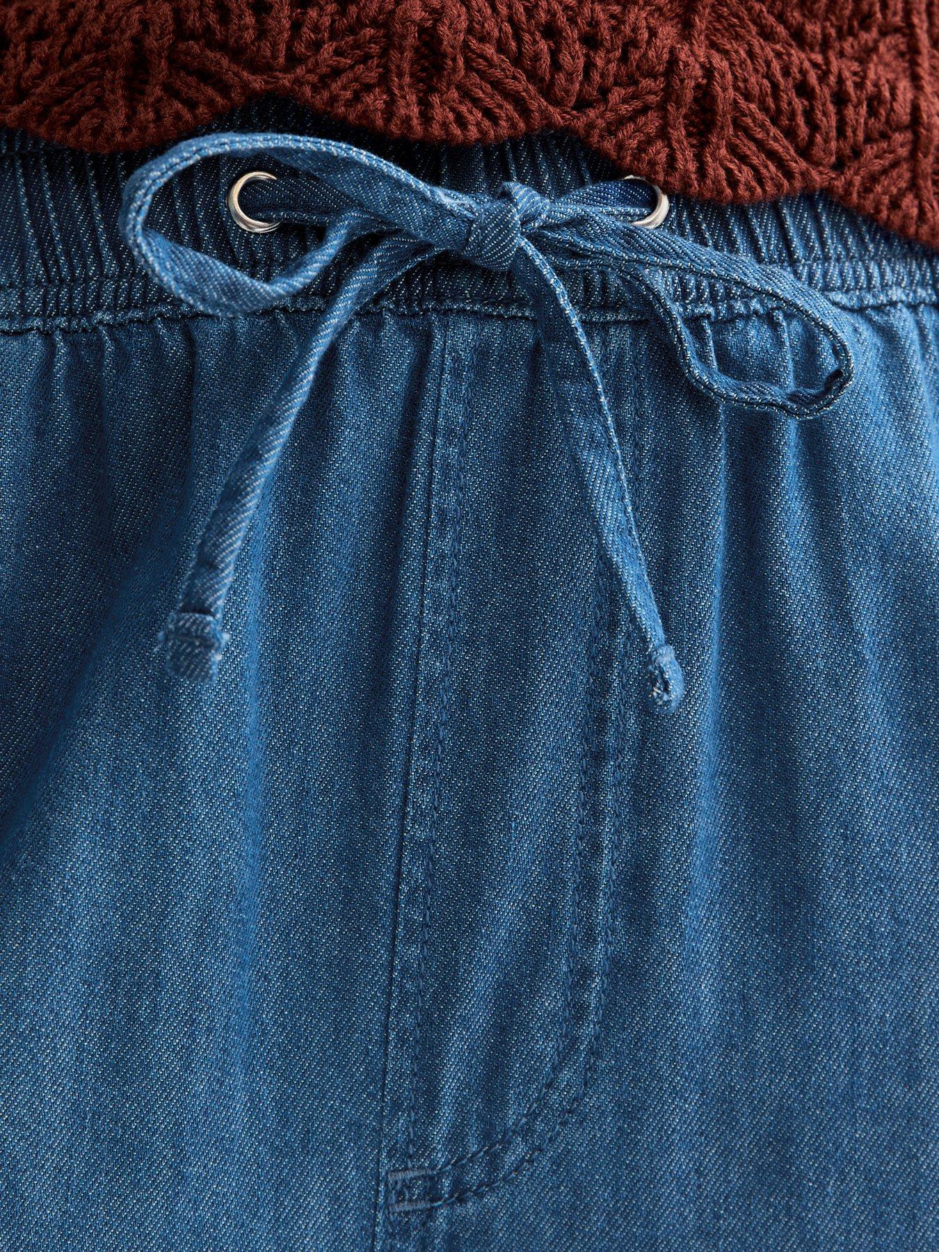  image of new-look-denim-drawstring-wide-leg-trousers-blue