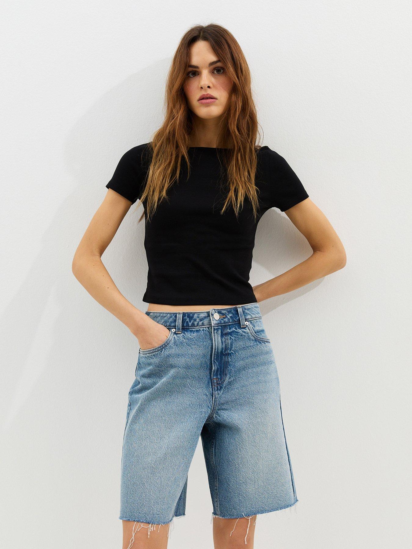 New Look Light Blue Denim Cut Off Bermuda Shorts