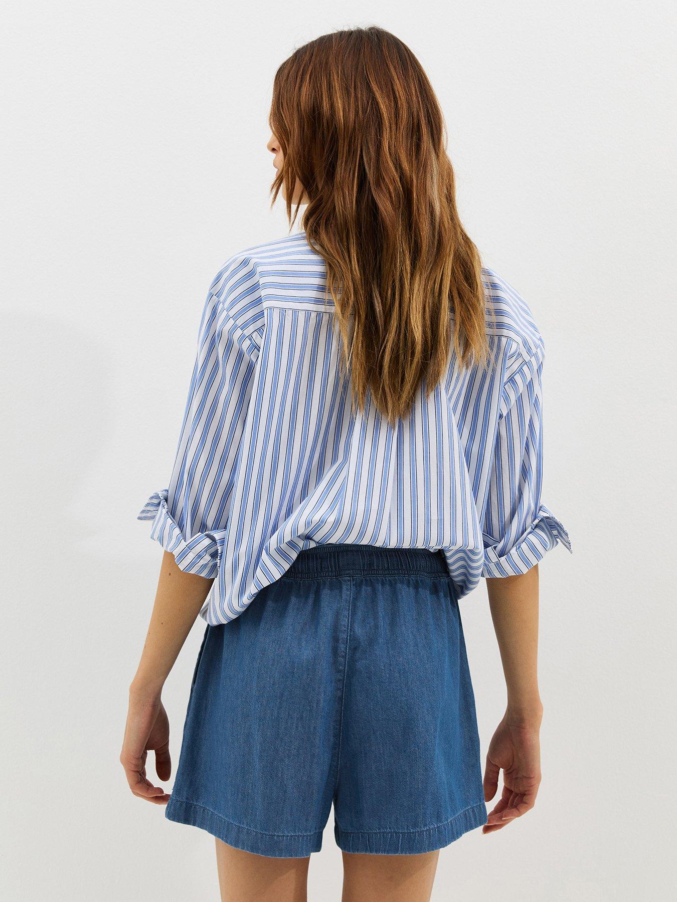 Image 2 of 5 of New Look Pull On Drawstring Denim Shorts - Blue