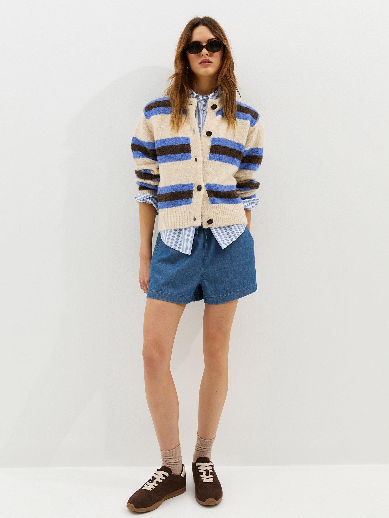 Image 3 of 5 of New Look Pull On Drawstring Denim Shorts - Blue