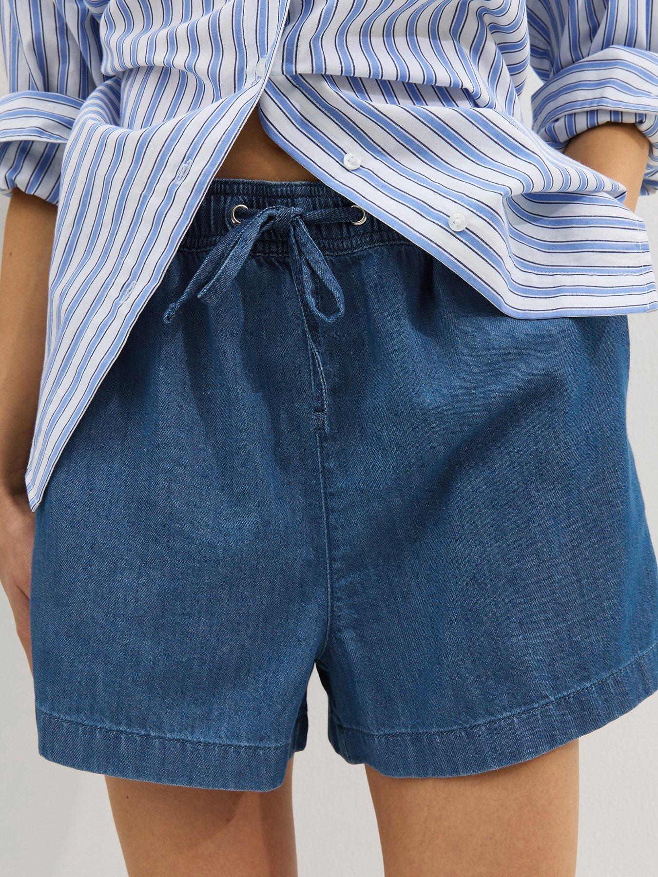  image of new-look-blue-denim-pull-on-drawstring-shorts