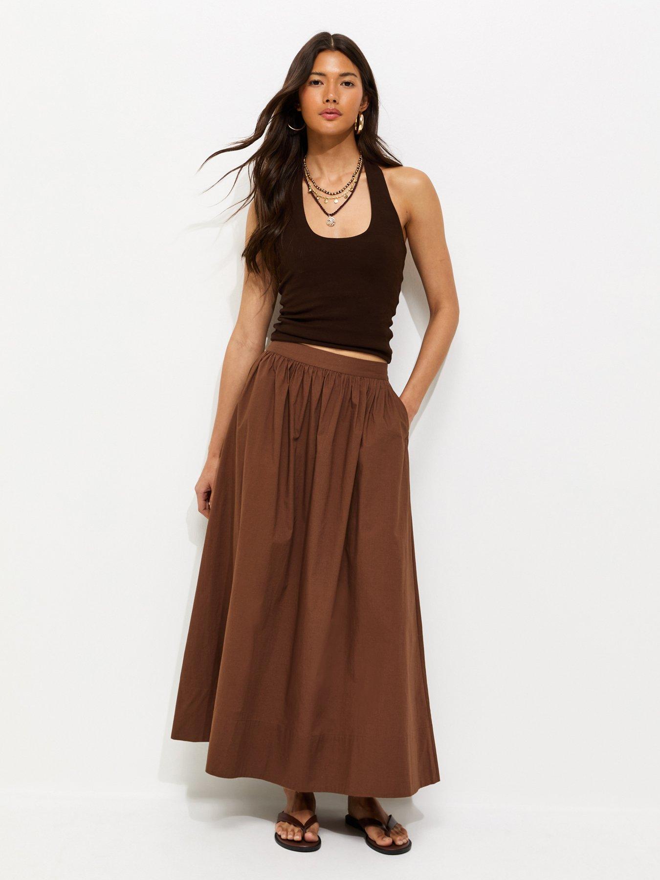 New Look Brown Poplin Circle Skirt