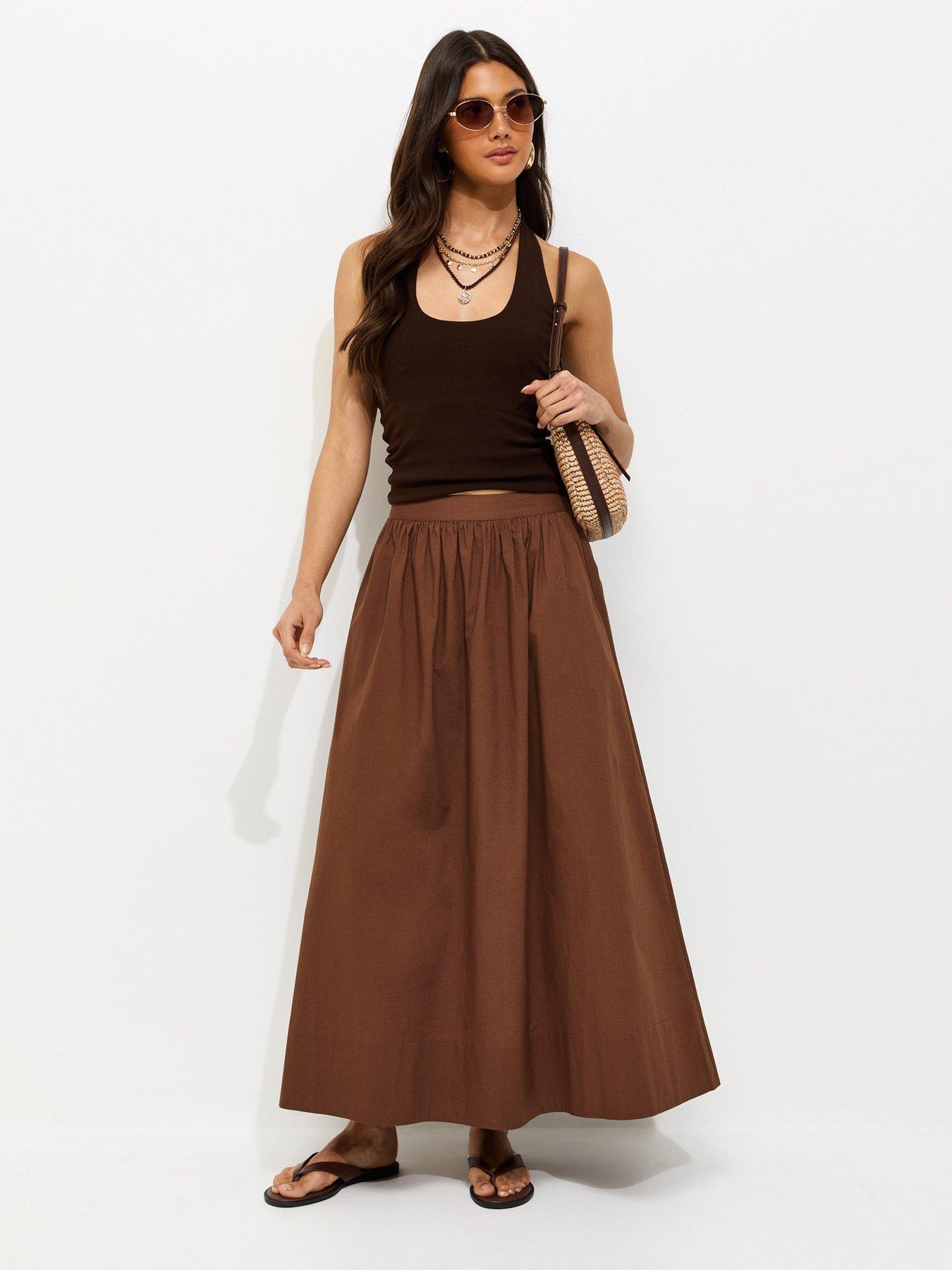Image 3 of 5 of New Look Poplin Circle Skirt - Brown