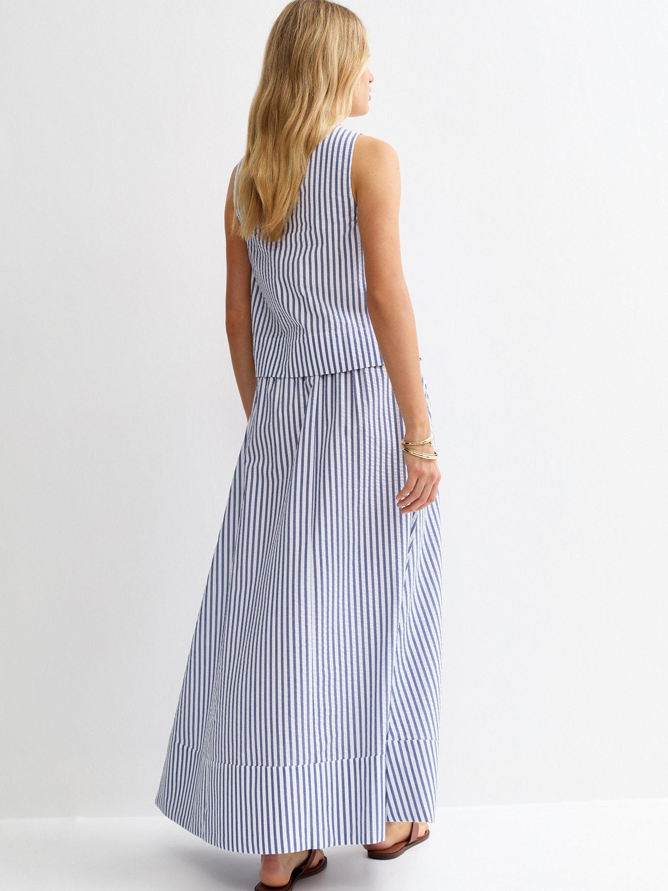 Image 2 of 5 of New Look Striped Cotton Seersucker Circle Maxi Skirt - Blue