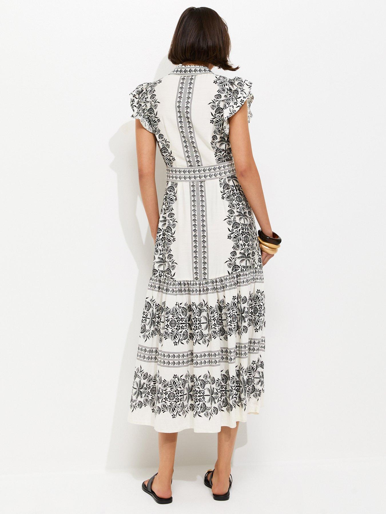 Image 2 of 5 of New Look Floral Border Print Buckle Detail Shirt Dress - Cream
