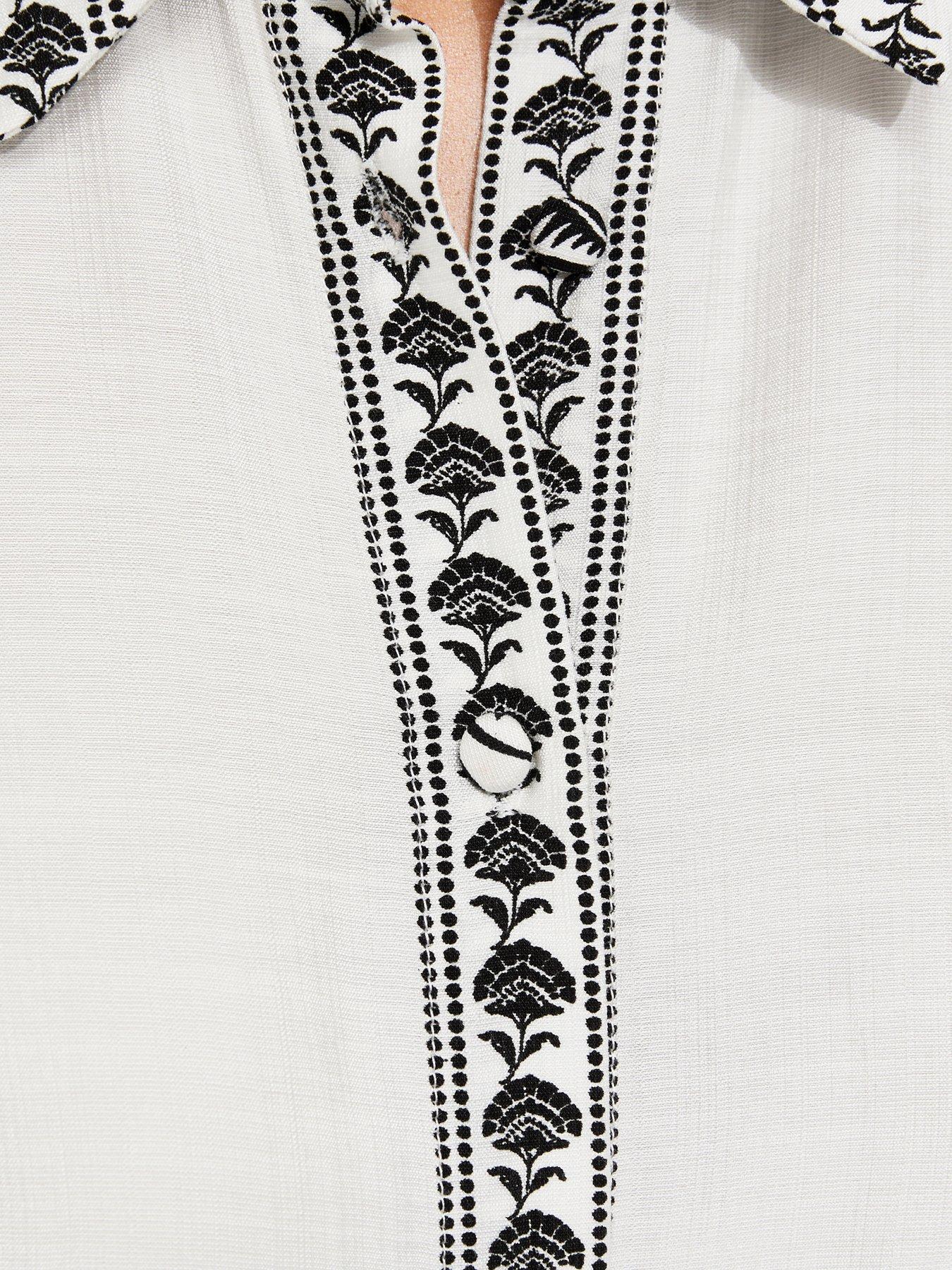 Image 5 of 5 of New Look Floral Border Print Buckle Detail Shirt Dress - Cream