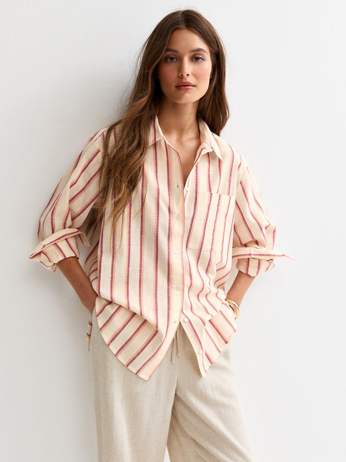New Look Striped Cotton Long Sleeve Shirt - Pink