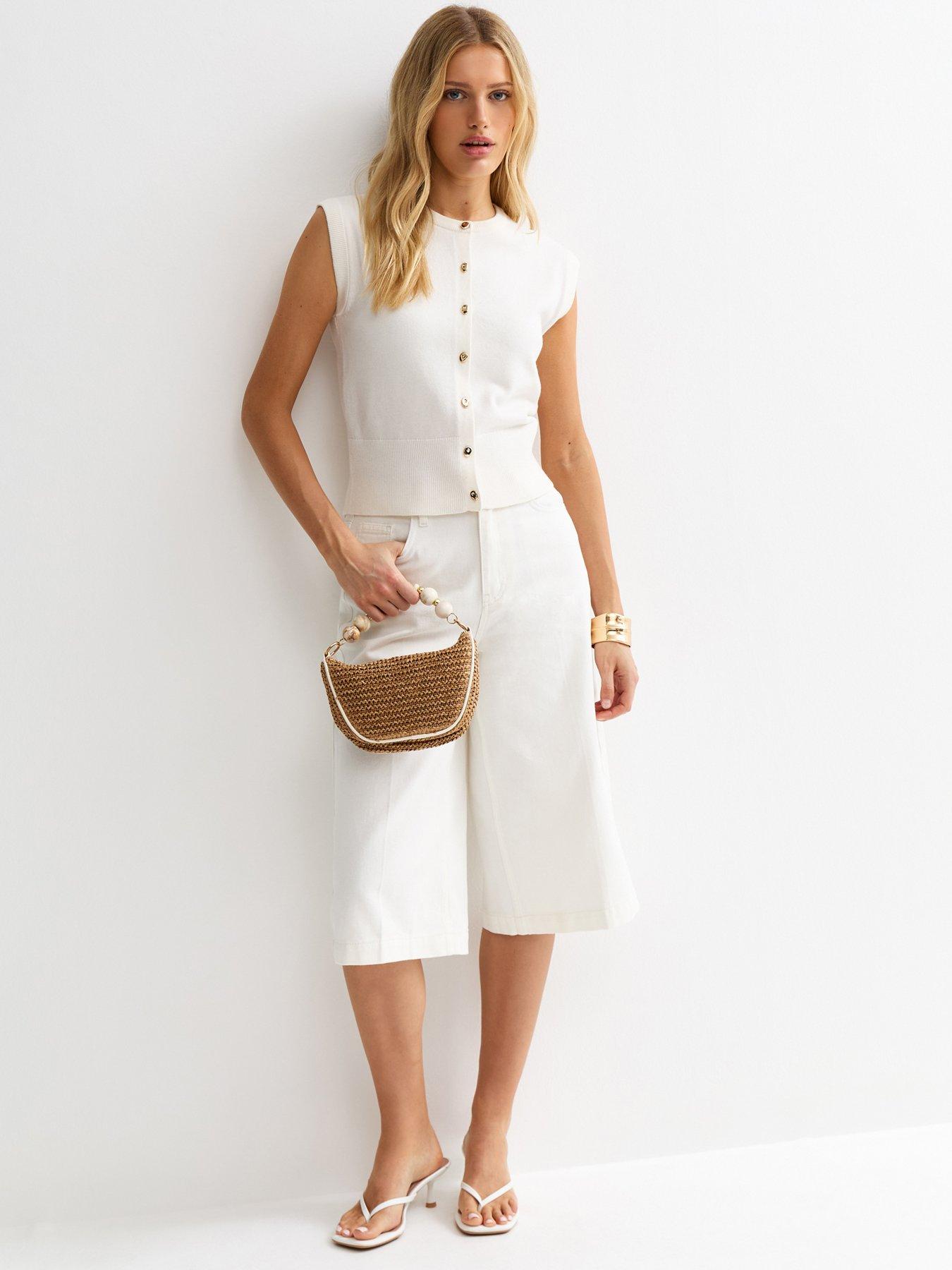  image of new-look-knit-abstract-button-waistcoat-cream