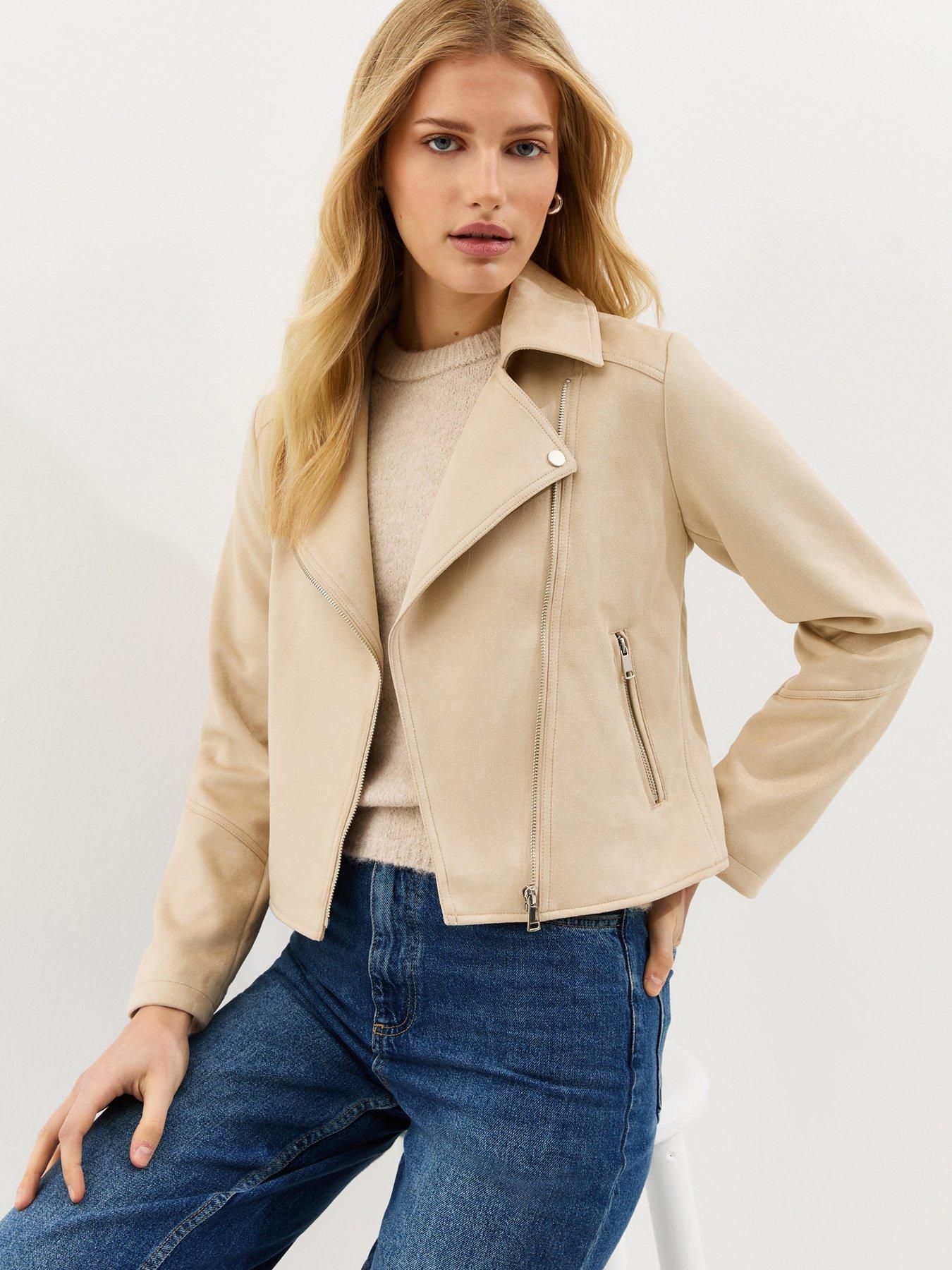  image of new-look-faux-suede-biker-jacket-stone
